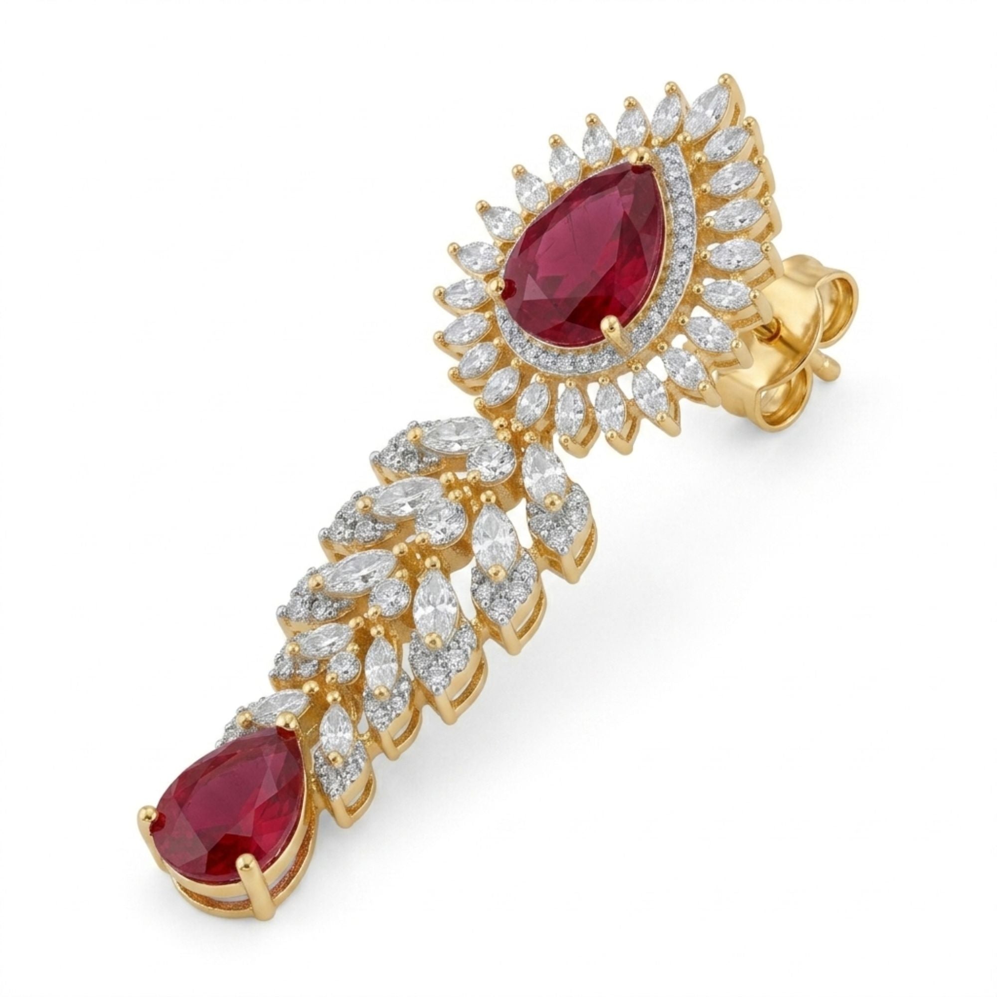 Ruby Red Stone Necklace & Earrings Set | Gold-Plated Brass | Bold Bridal & Wedding Statement Jewellery | Indian Ethnic Reception & Festive Wear | Roz Jewellers