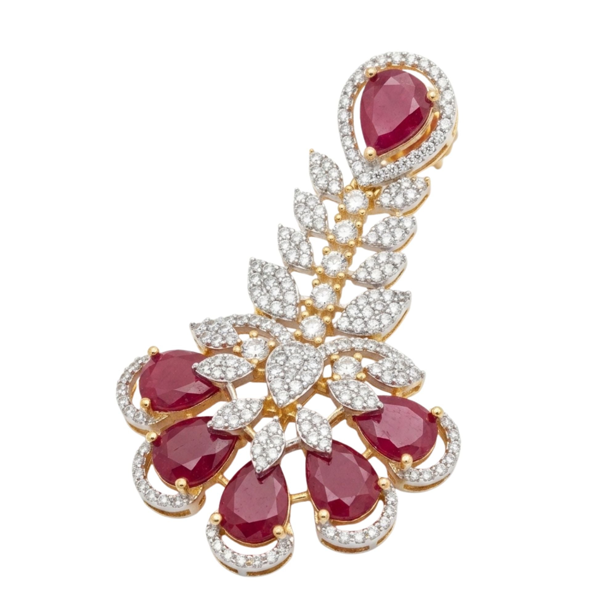 Ruby Red & CZ Crystal Bridal Necklace Set with Statement Earrings | Gold-Plated Brass | Indian Wedding, Reception & Festive Jewellery | Roz Jewellers