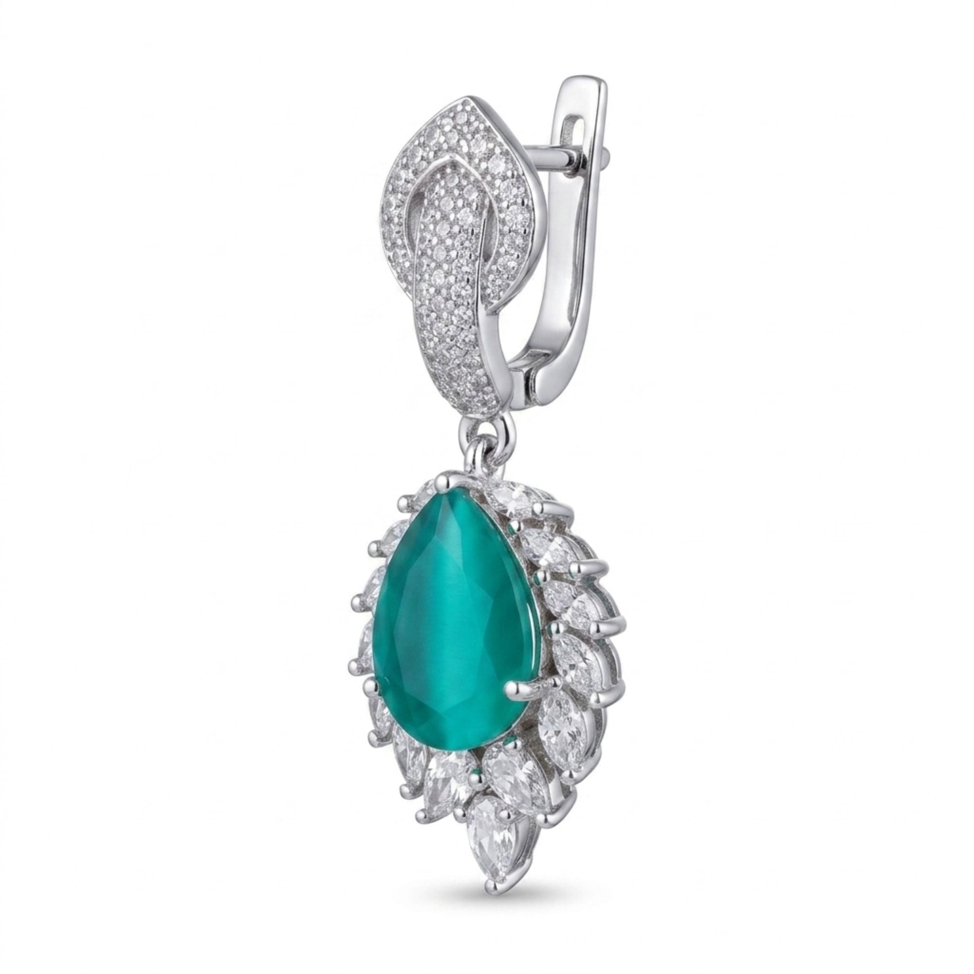 Mint Green Crystal CZ Necklace & Earrings Set | American Diamond Pastel Jewellery | Gold-Plated Brass | Long Statement Design | Indian Festive, Wedding & Haldi Wear | Roz Jewellers