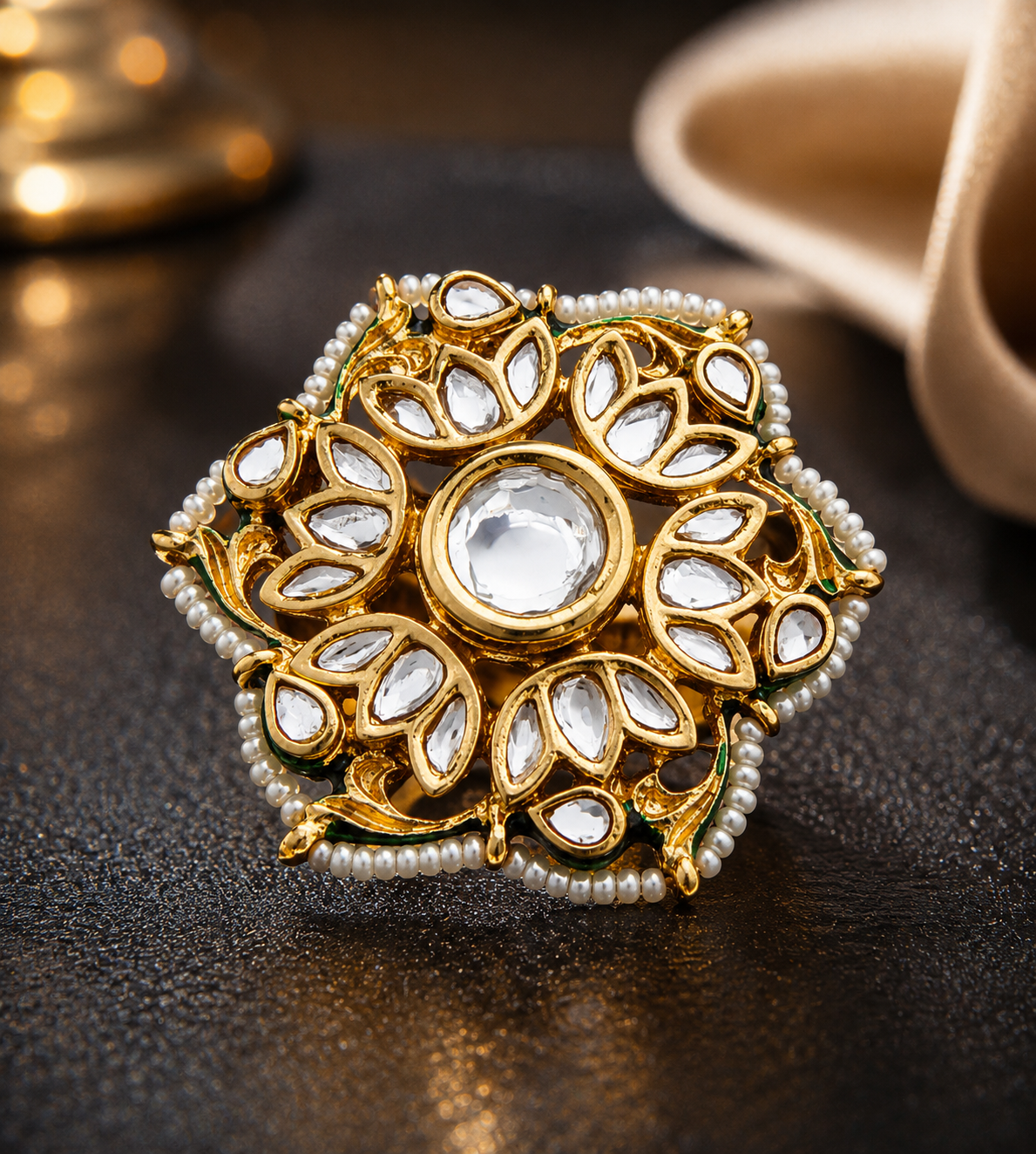 Traditional Kundan Adjustable Bridal Ring Roz Jewellers
