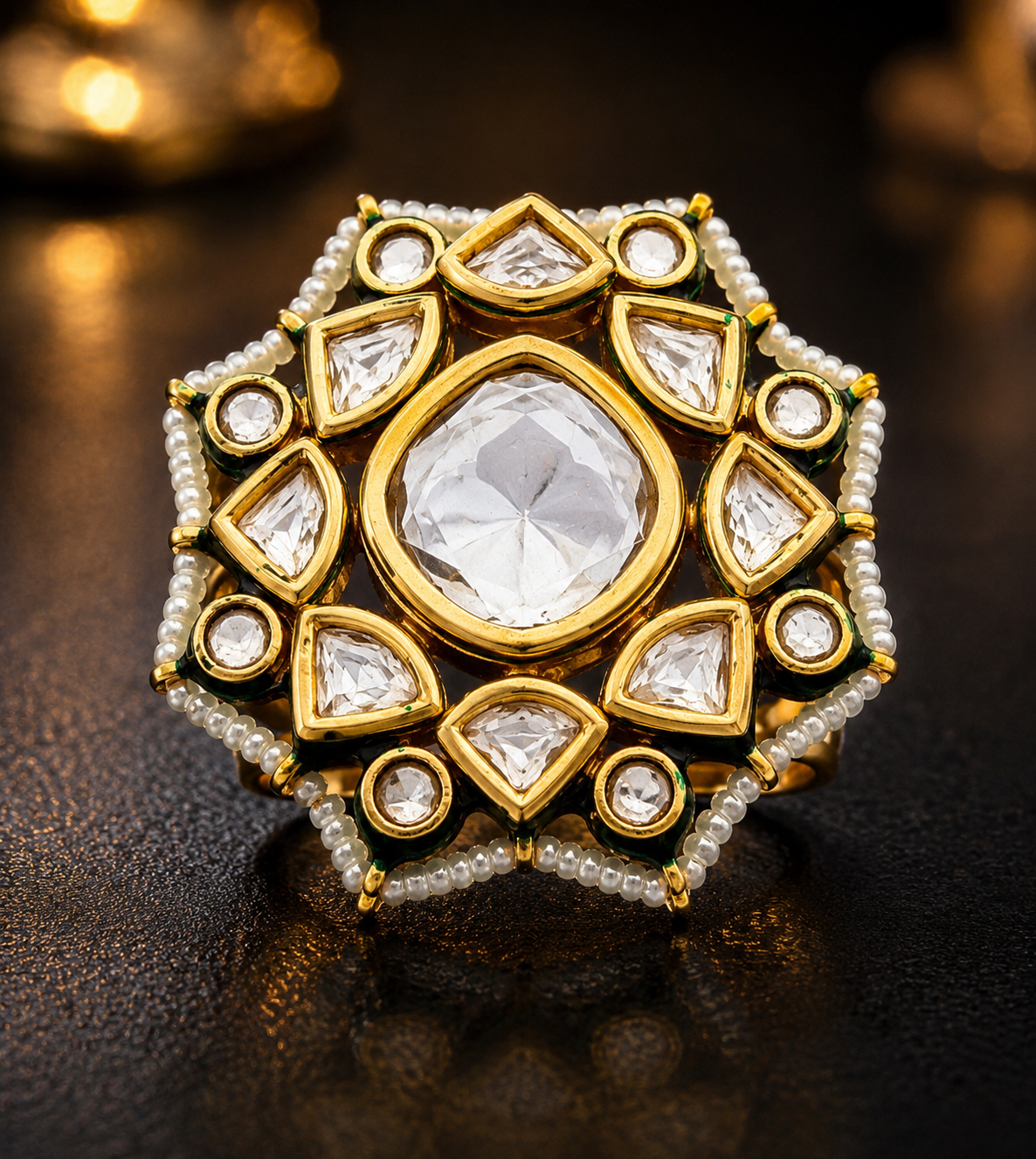 Regal White Stone Ethnic Statement Kundan Ring for Women Roz Jewellers