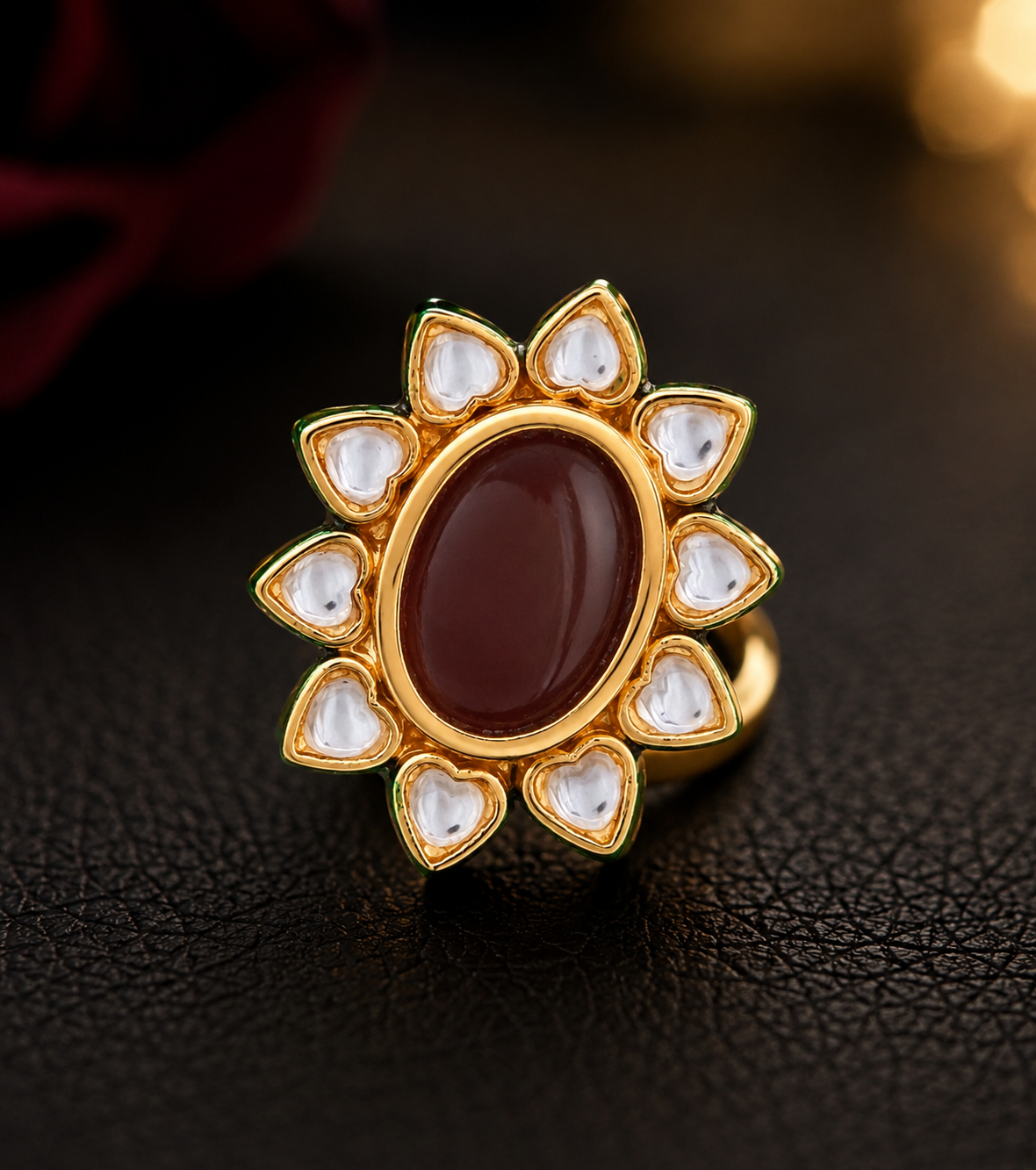 Vintage Kundan Ring with Handcrafted Detailing Roz Jewellers