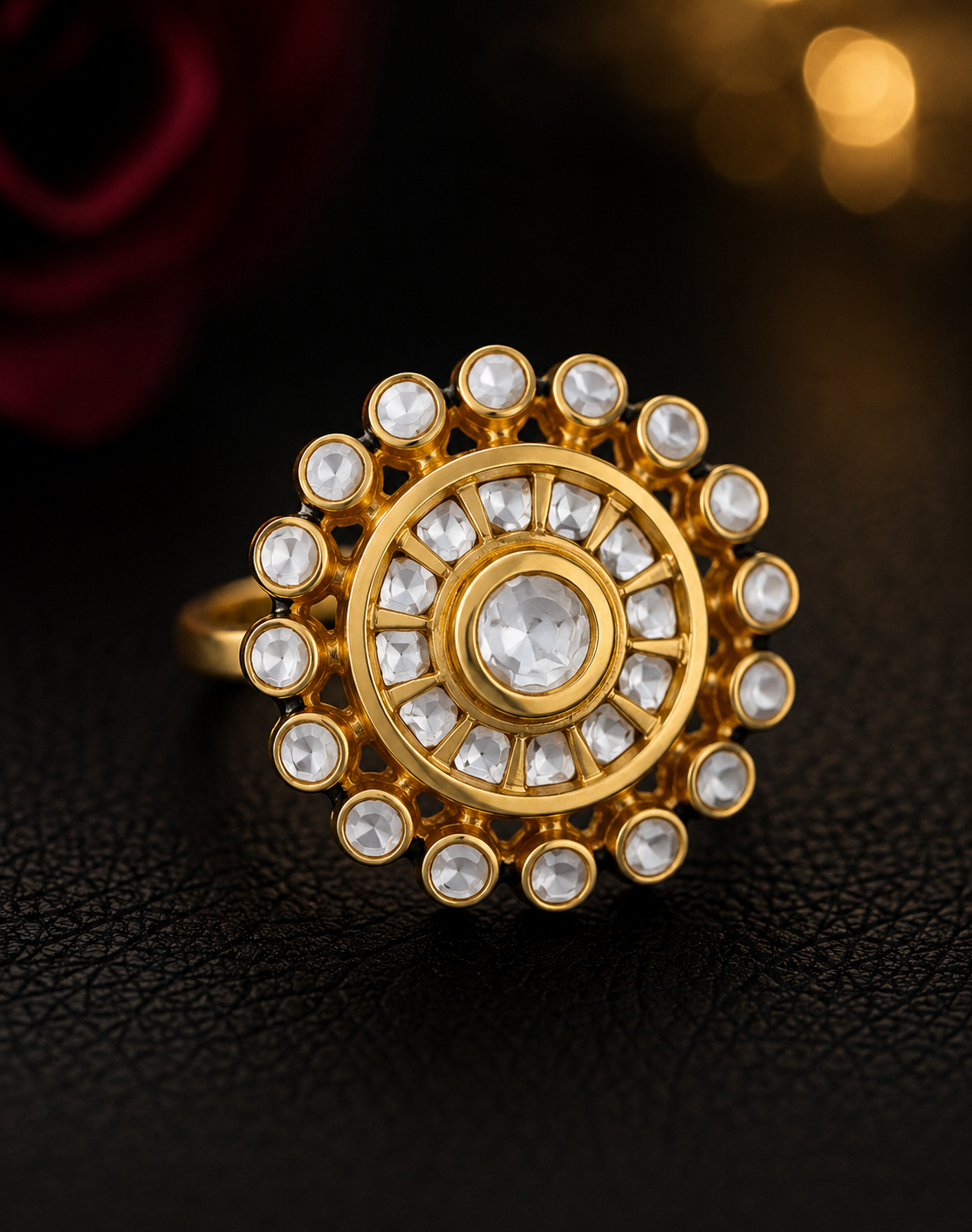 Premium Gold Plated Festive Statement Kundan Ring for Women Roz Jewellers