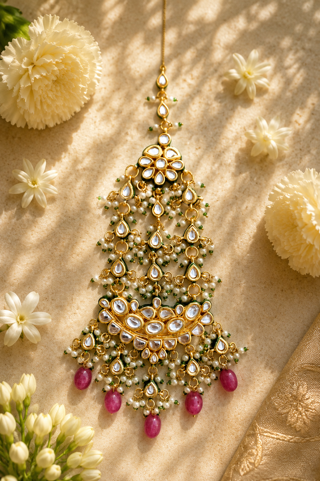Royal Navratna Kundan Jhumar for Bridal Traditional Pearl Wear Roz Jewellers