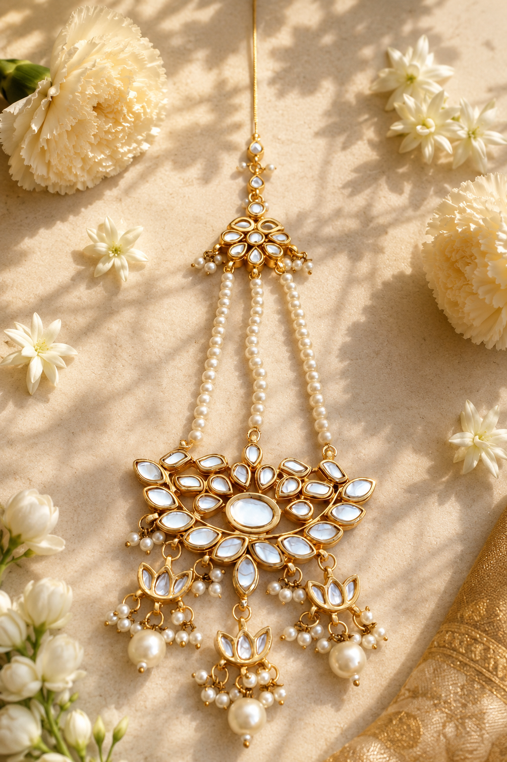 Luxury Gold Plated Kundan Jhumar with Beads Traditional Bridal Roz Jewellers