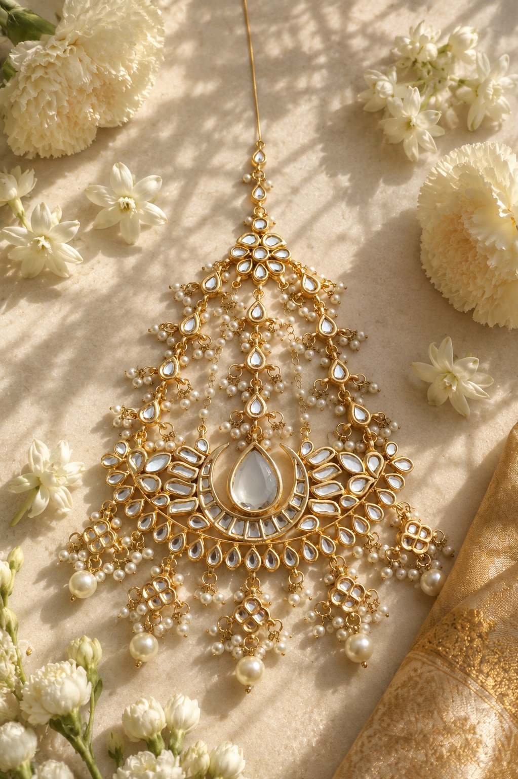 Statement Bridal Jhumar with Pearl Indian Ethnic Kundan Jewelry Roz Jewellers