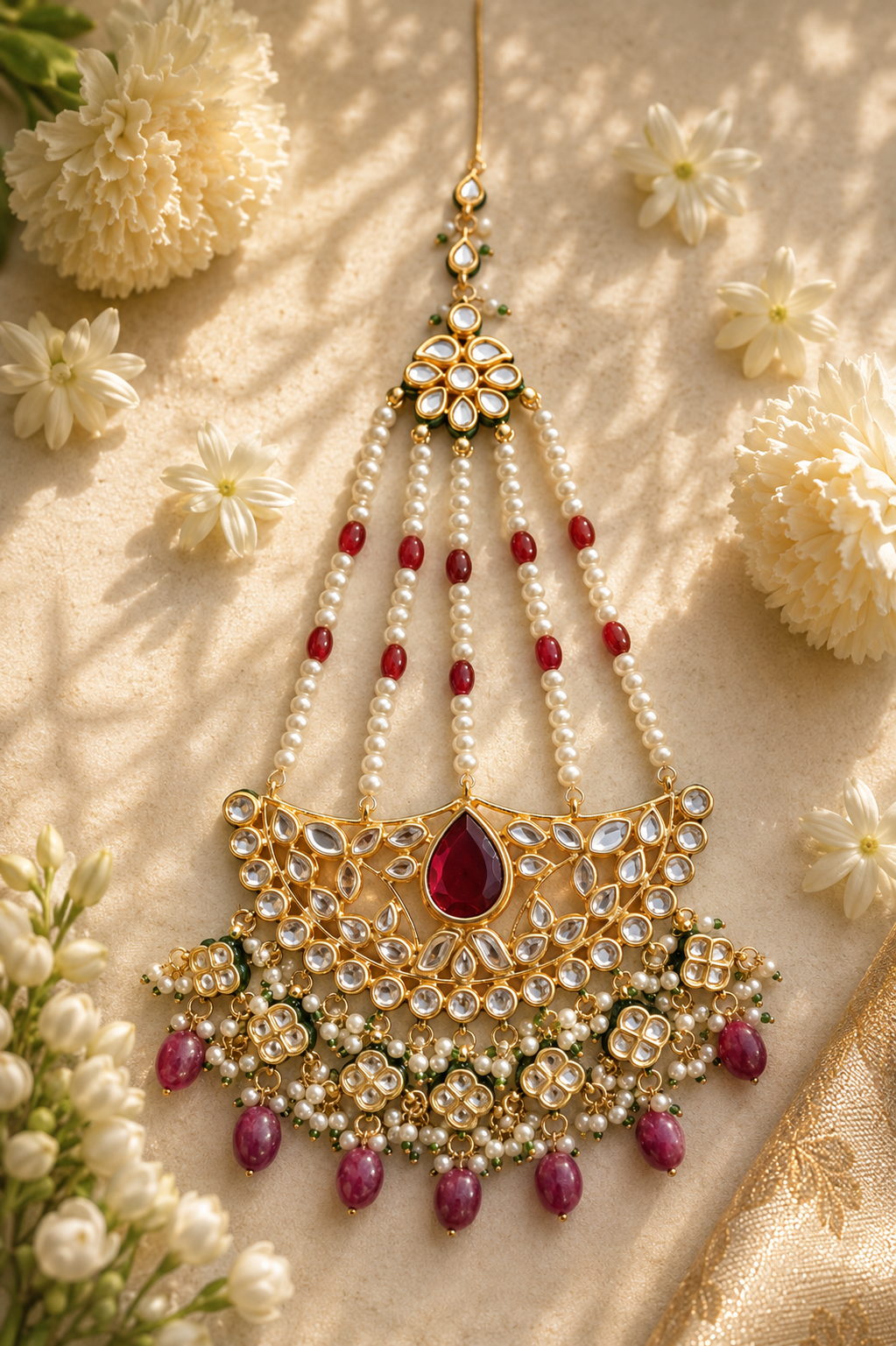 Designer Kundan Side Jhumar Handmade Pearl Jhumar for Brides Roz Jewellers