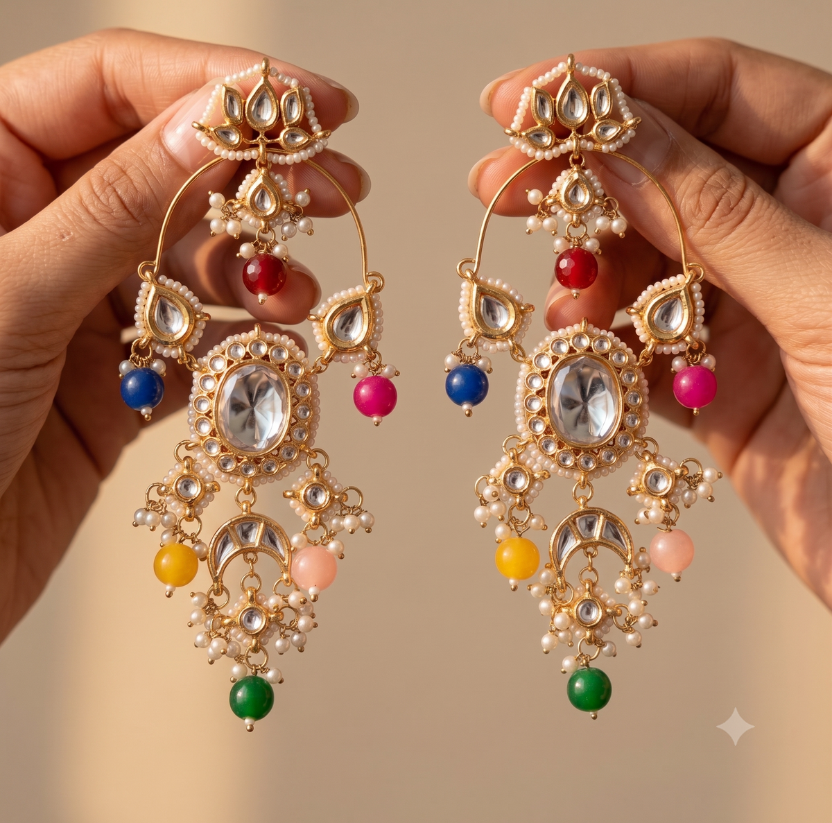 Multicolour Kundan Chandbali Earrings Indian Bridal Statement Wedding Jewellery Roz Jewellers.