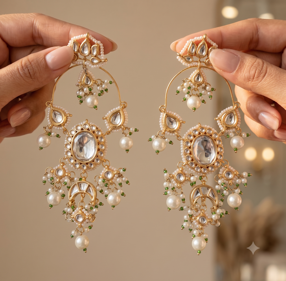 White Kundan Chandbali Earrings Indian Wedding Statement Earrings for Women Roz Jewellers.