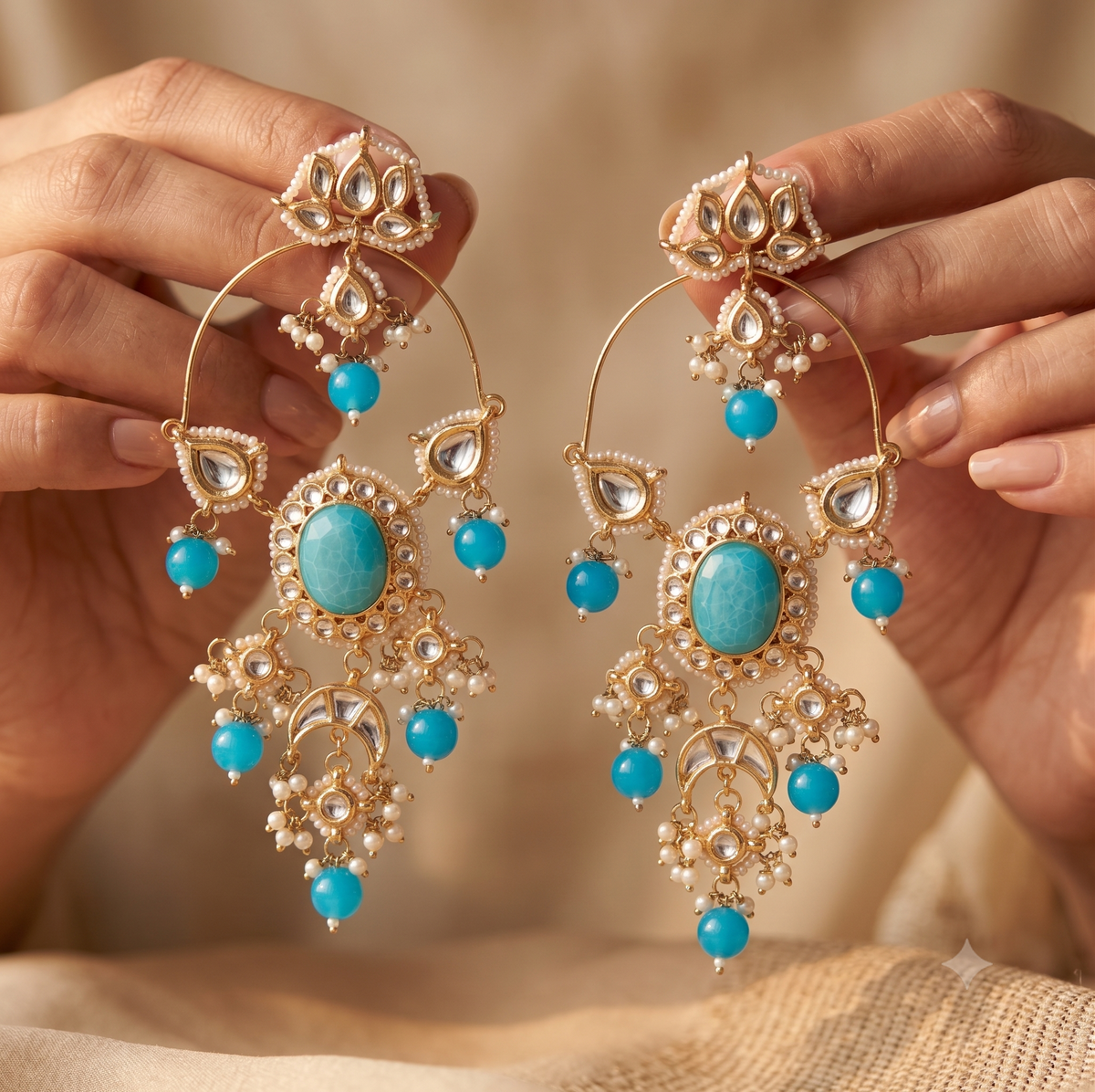 Blue Bridal Chandbali Earrings Indian Kundan Wedding Jewellery for Women Roz Jewellers.