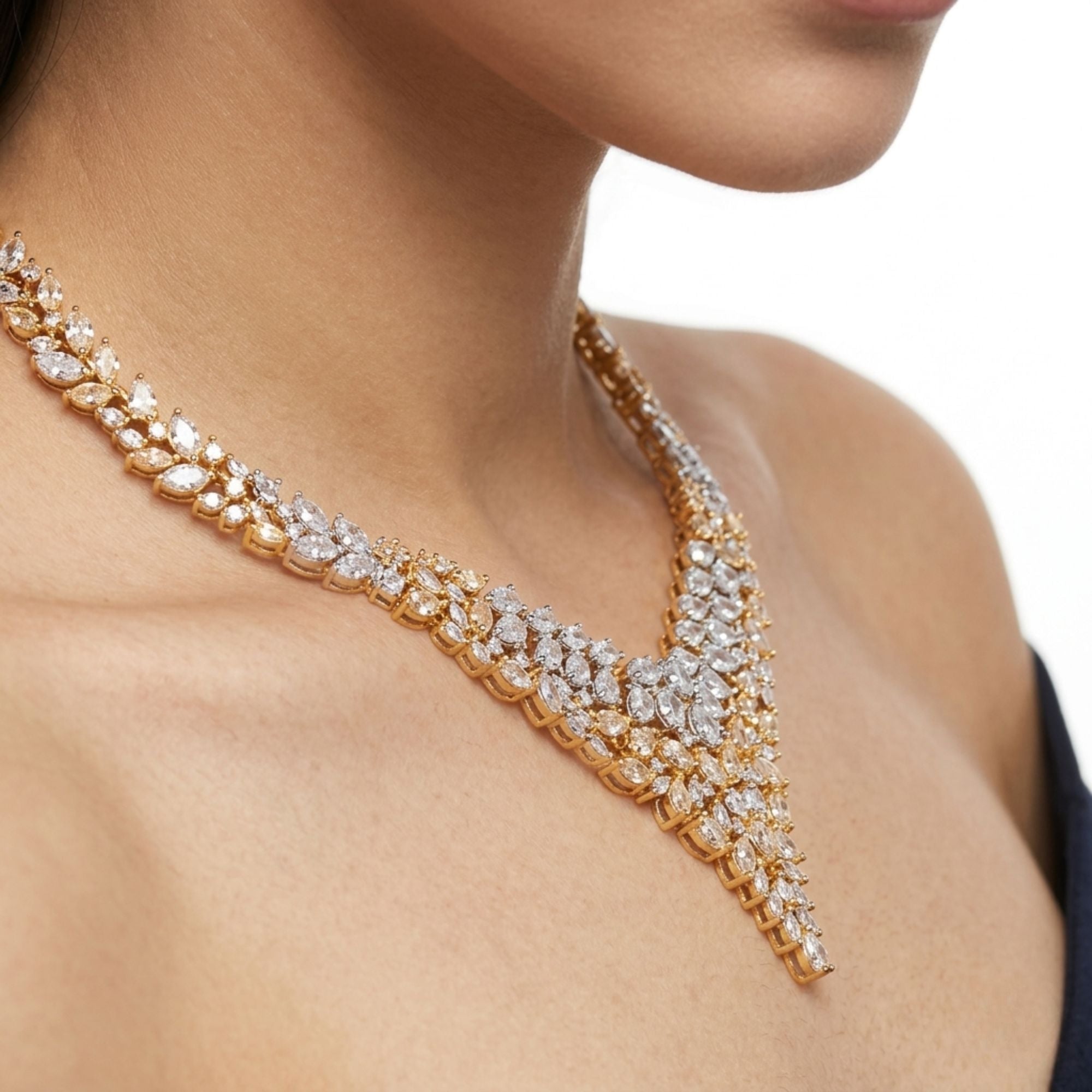 CZ & Ruby Bridal Necklace & Earrings Set | Gold Plated Wedding Jewellery | Roz Jewellers