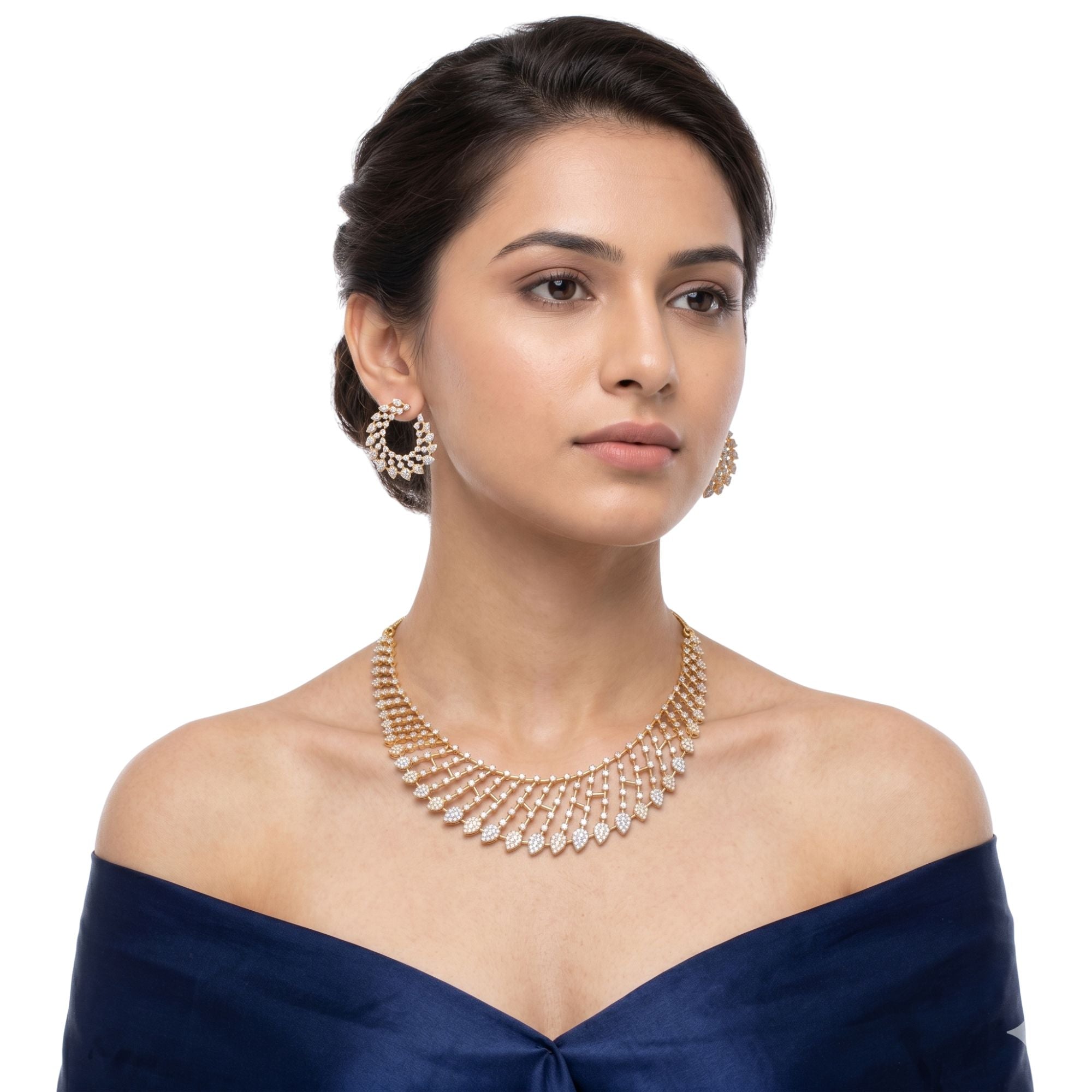 Cubic Zirconia Necklace & Earrings Set | Gold Tone Bridal Jewellery | Roz Jewellers