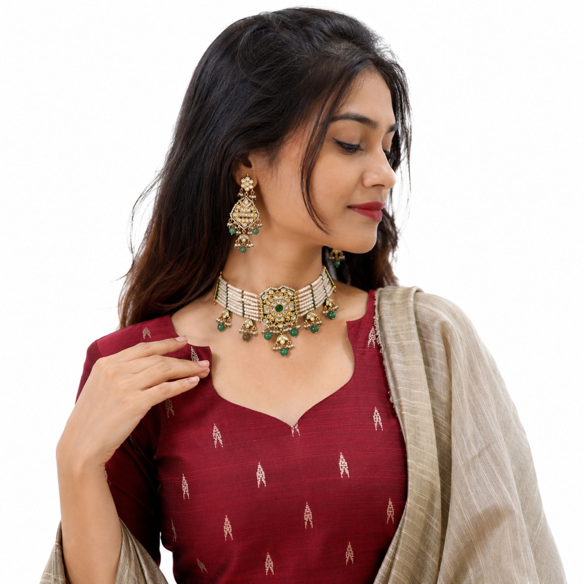 Panna Emerald Kundan Choker Set