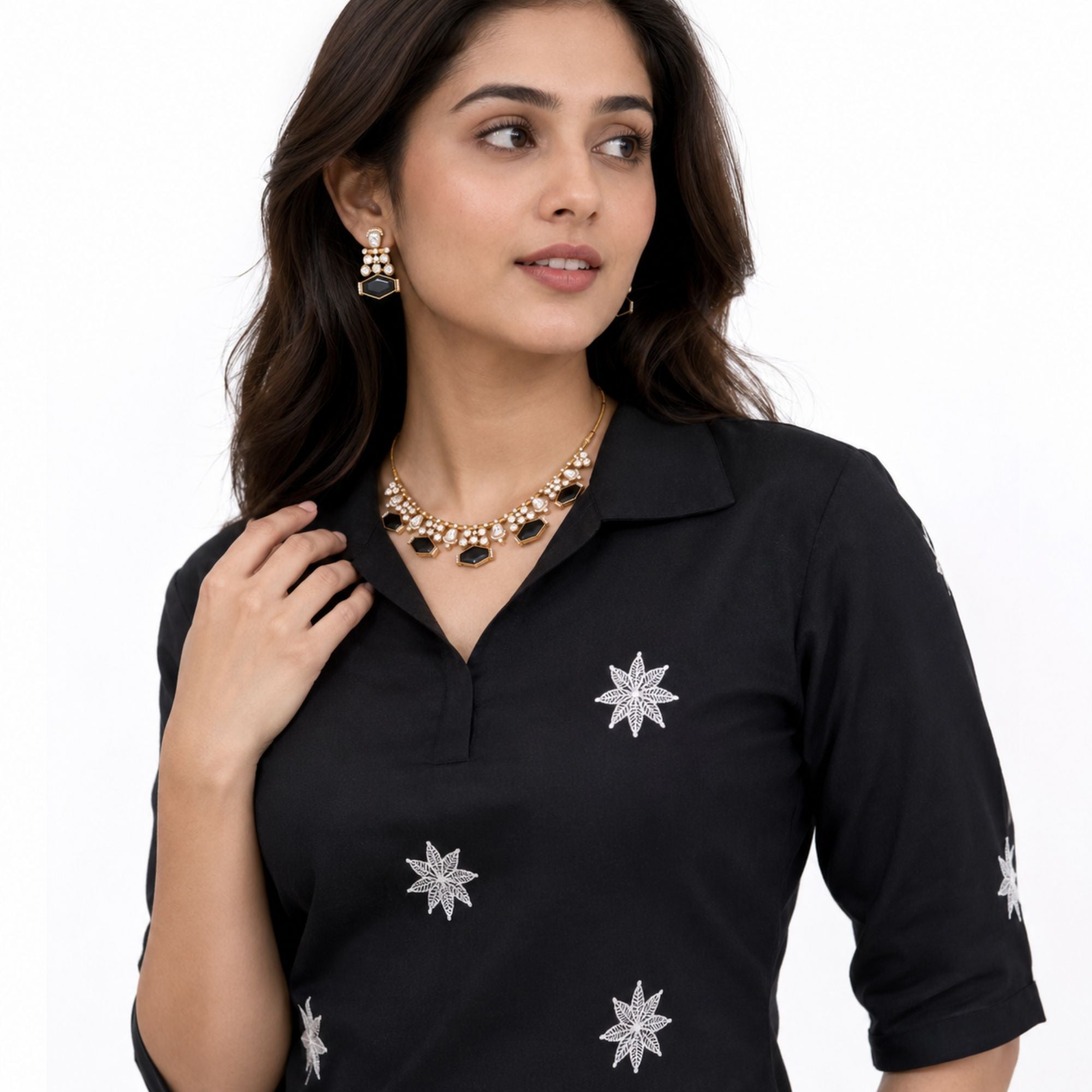 Shaan Black Kundan Necklace Set