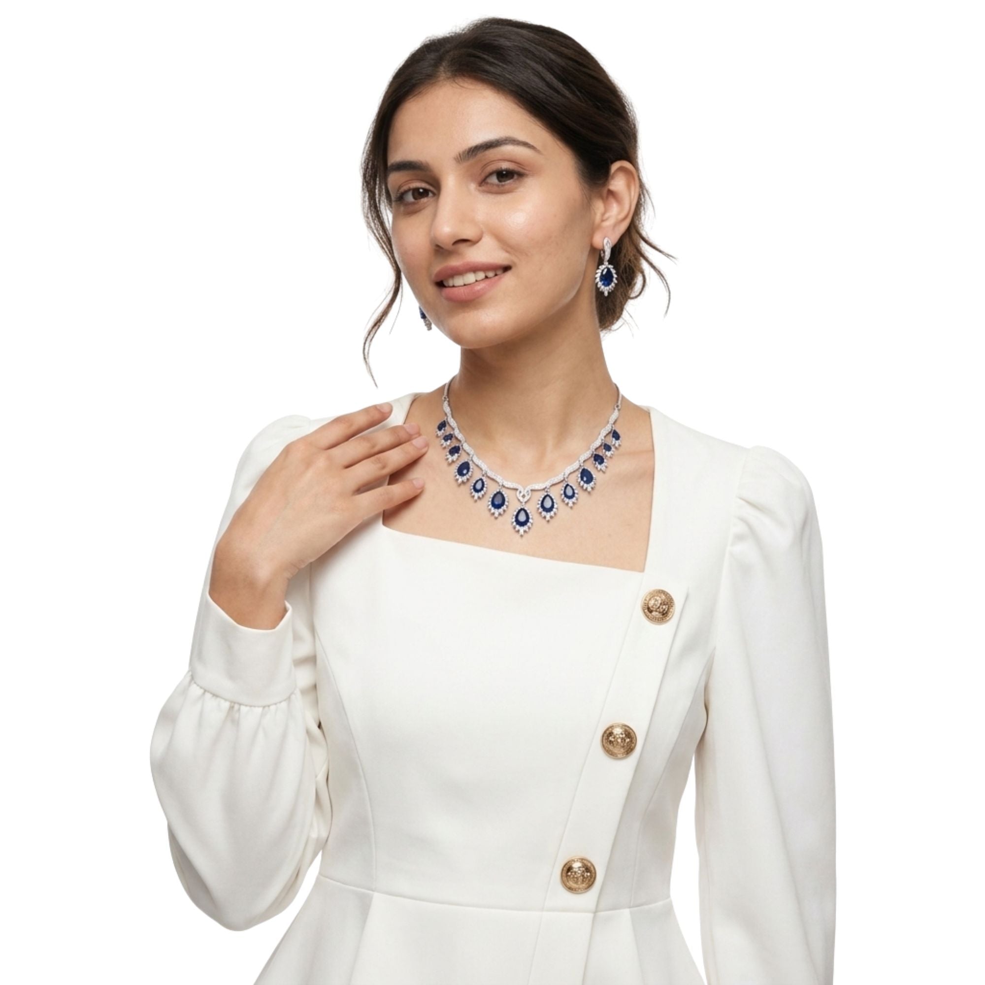Royal Purple Crystal & CZ Necklace Set | Gold Plated Party Jewellery | Roz Jewellers