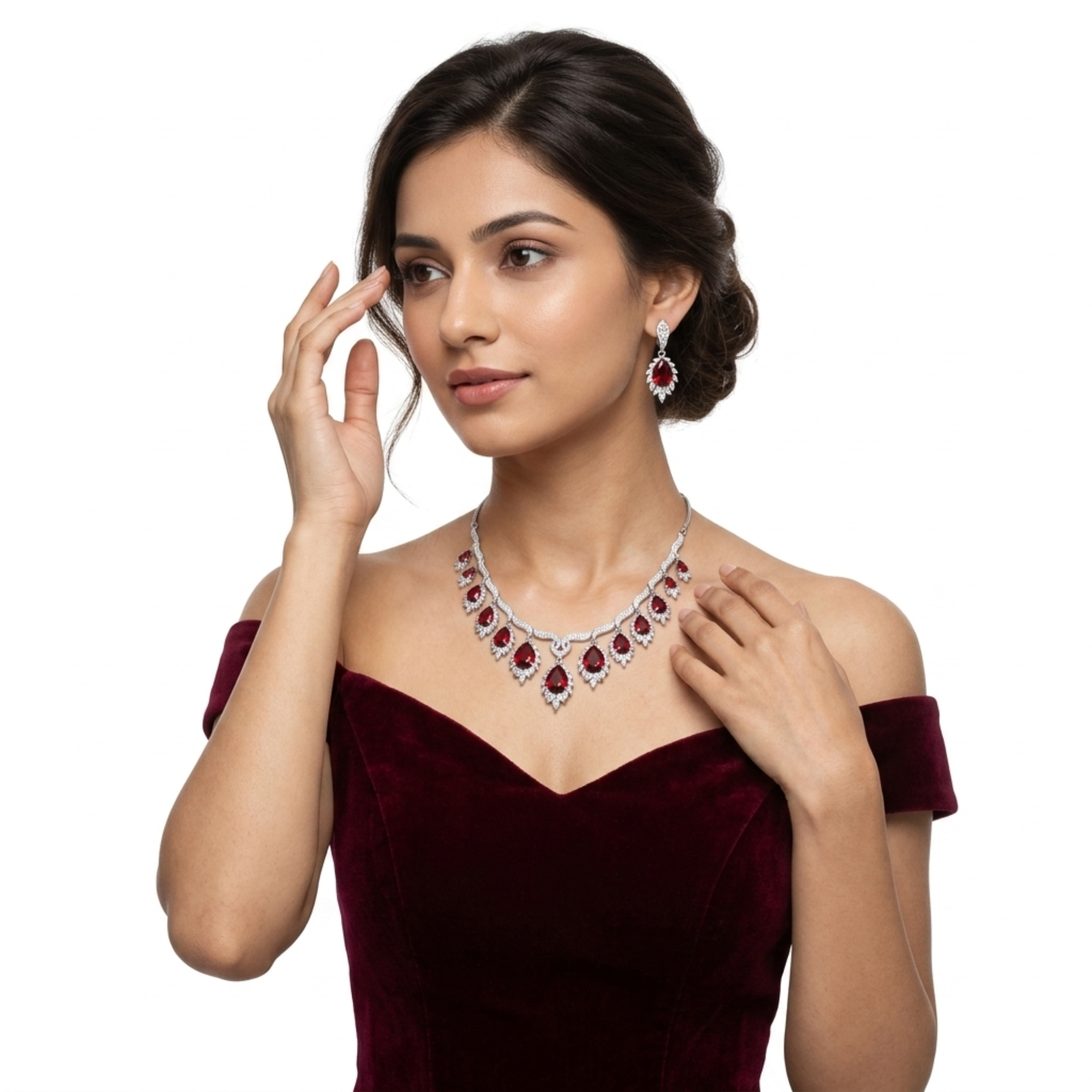 Ruby Red & CZ Necklace Set | Gold Plated Indian Bridal Jewellery | Roz Jewellers