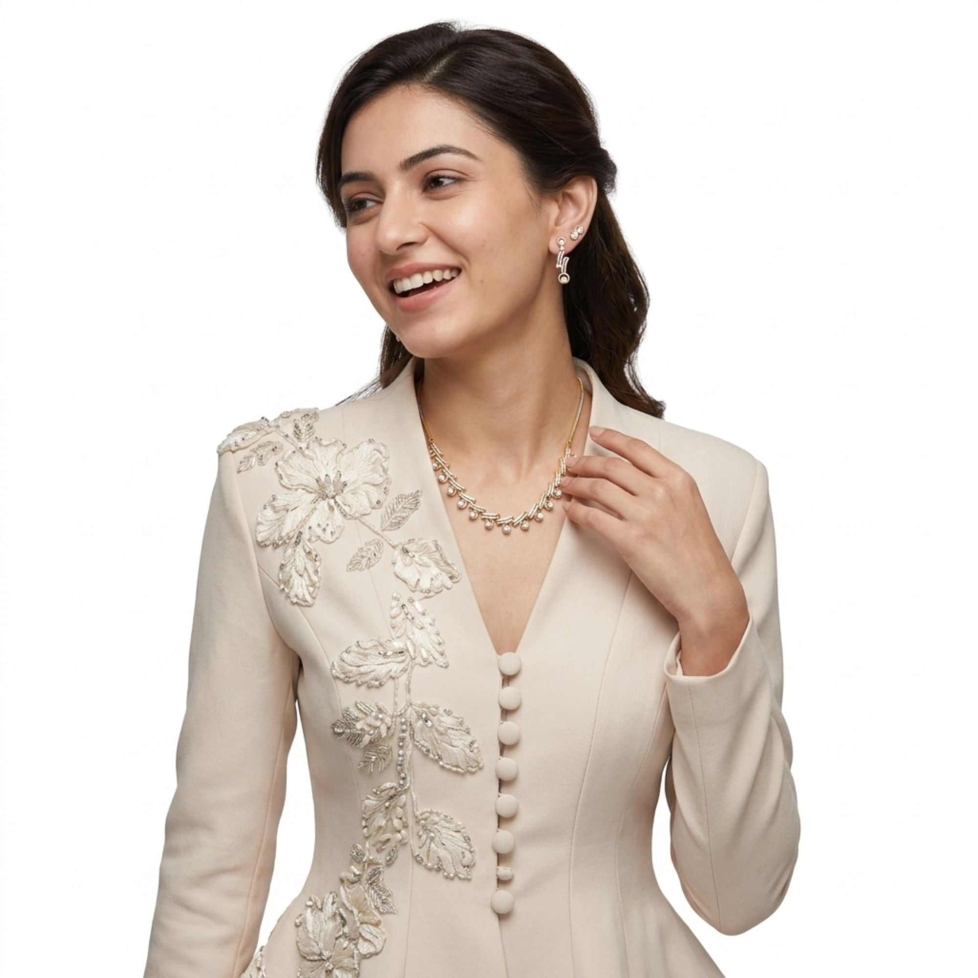 White CZ Long Necklace & Earrings Set | Gold Plated Bridal Jewellery | Roz Jewellers