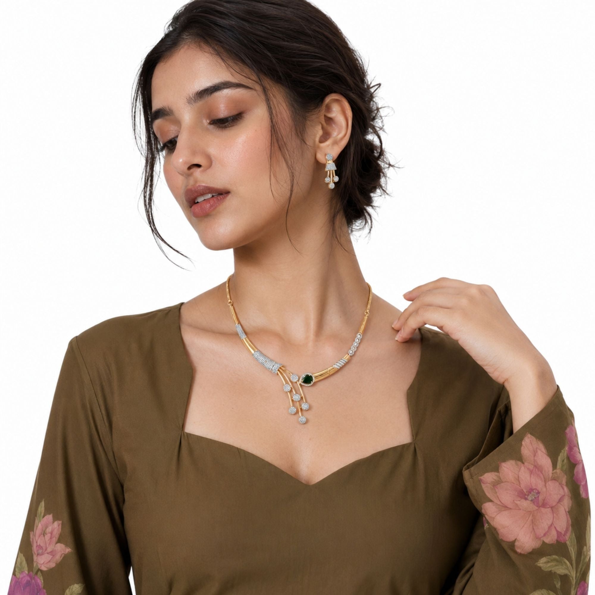 Zumrud Green CZ Necklace Set