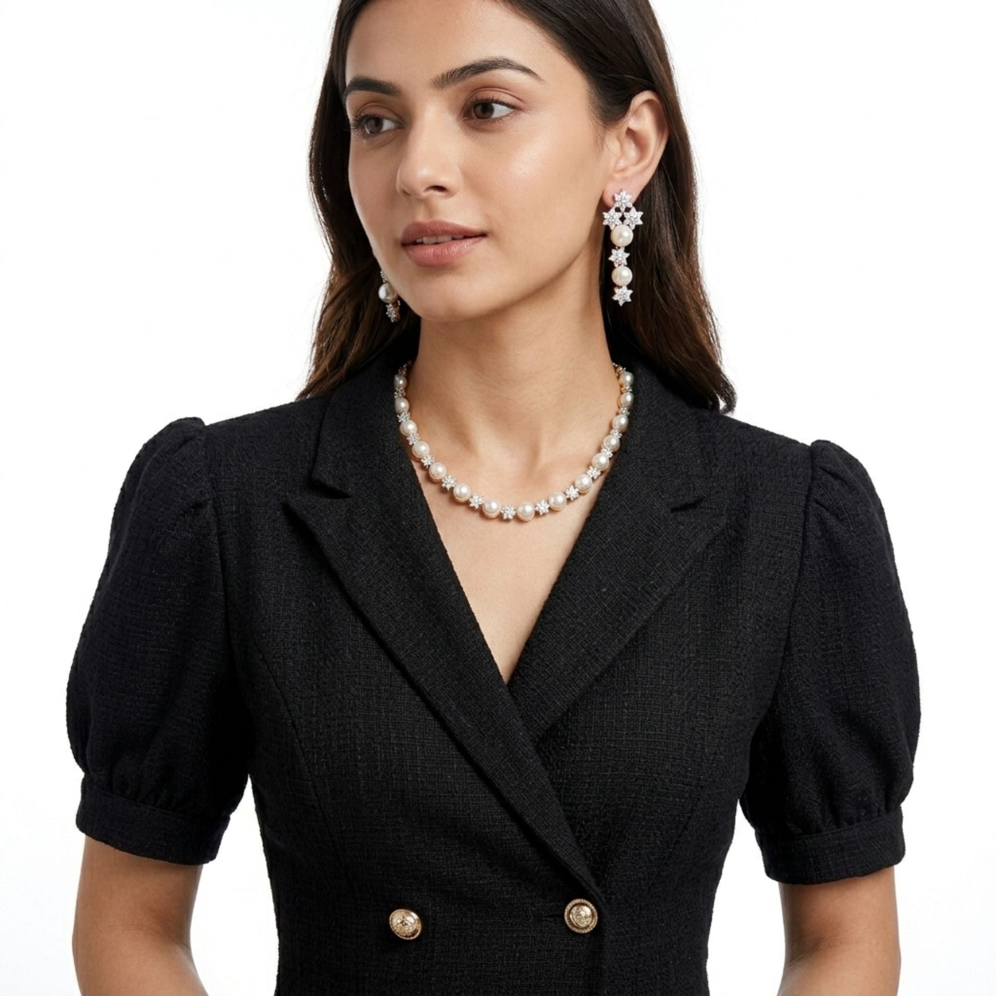 White Pearl & CZ Necklace Set | Gold Plated Festive Jewellery | Roz Jewellers