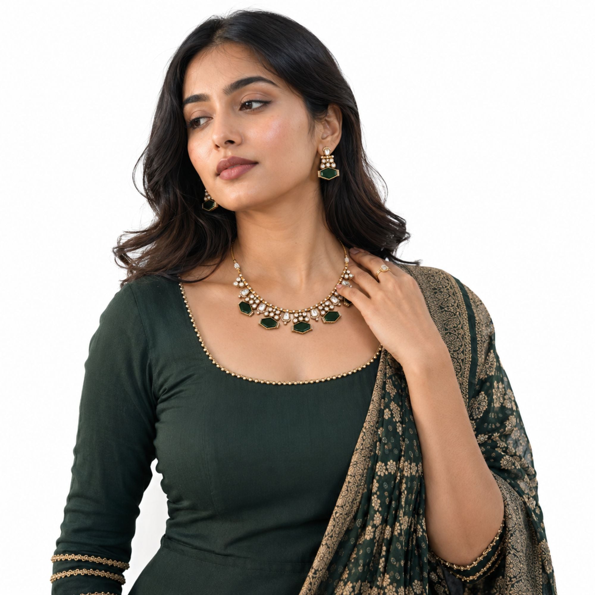 Rajwaadi Green Kundan Bridal Set