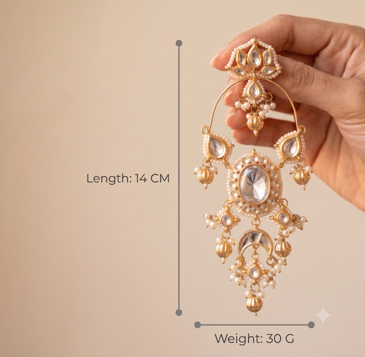 Luxury White and Gold Chandbali Earrings Indian Kundan Bridal Ethnic Roz Jewellers
