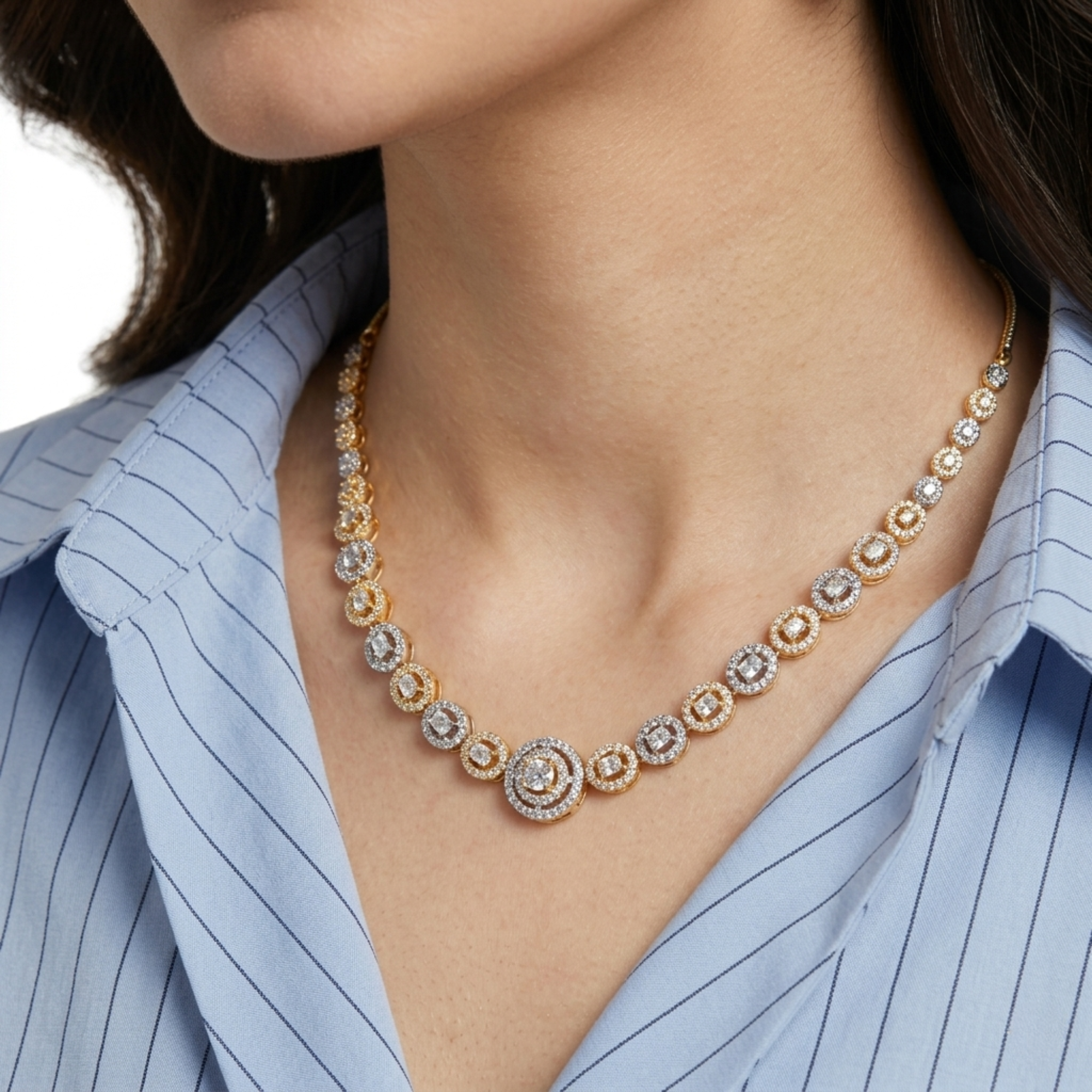 Minimal CZ Necklace Set | Lightweight Diamond-Look | Roz Jewellers
