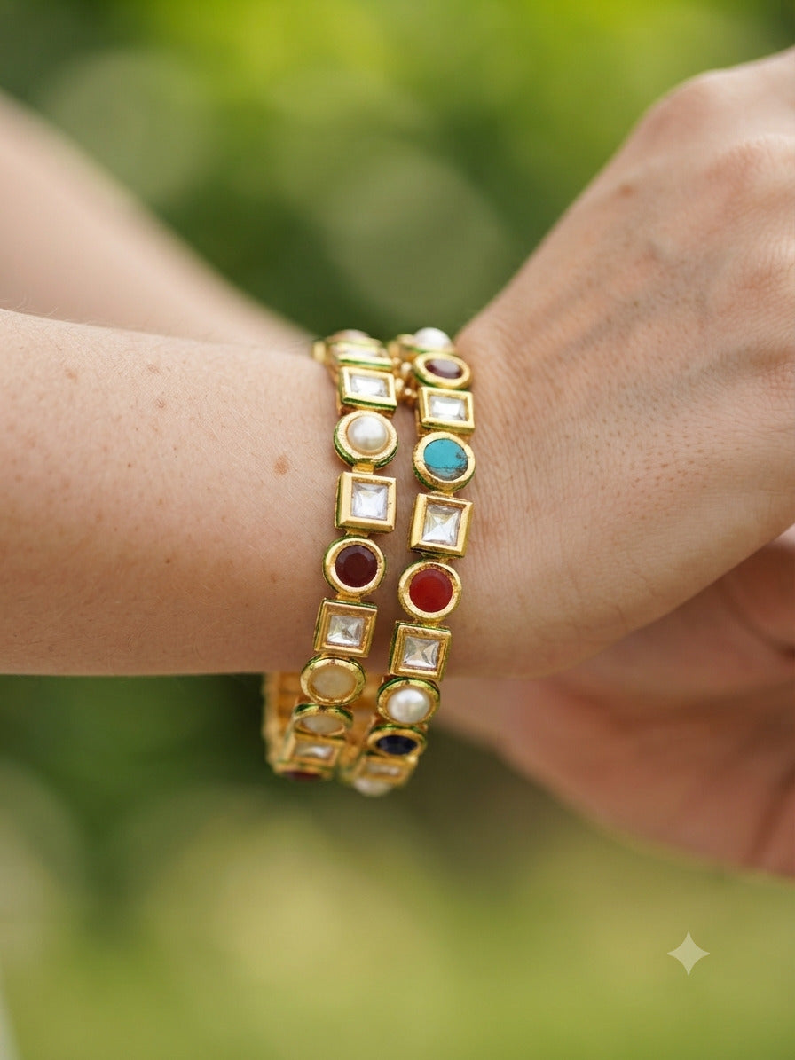 Multicolor Kundan Stone Bangles Design Roz Jewellers