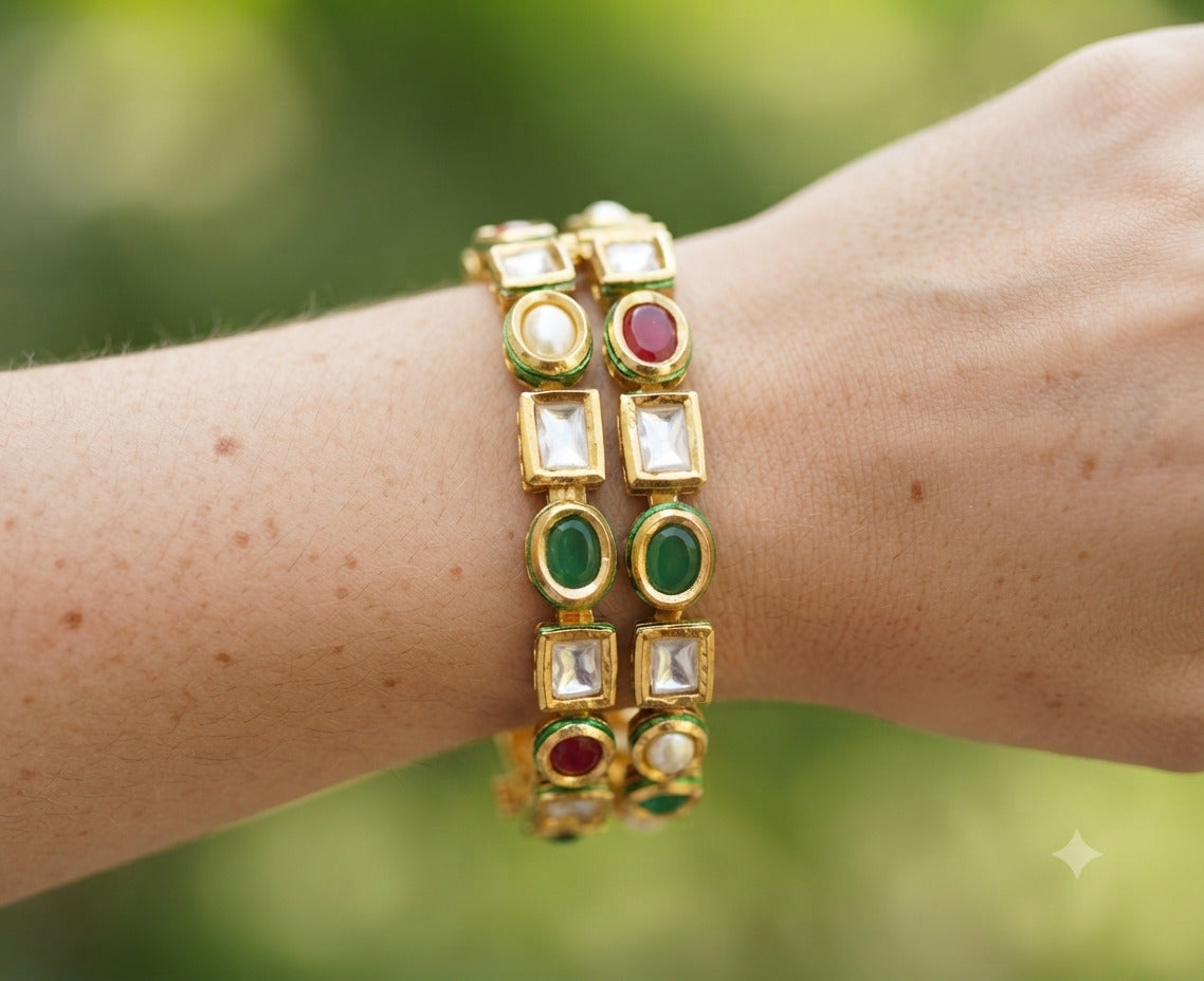 Traditional Kundan Navratna Gold Bangles Roz Jewellers.