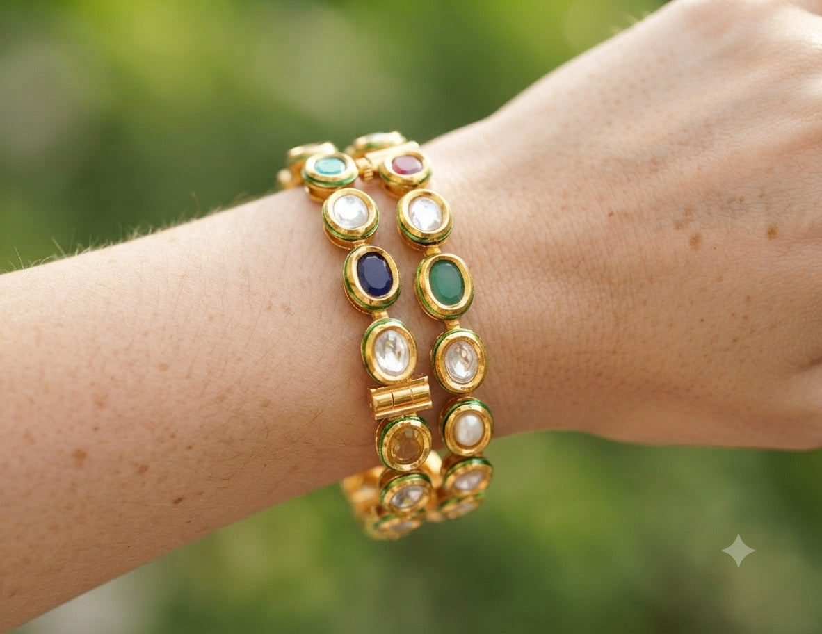 Multicolor Kundan Bridal Bangles Gold Tone Roz Jewellers