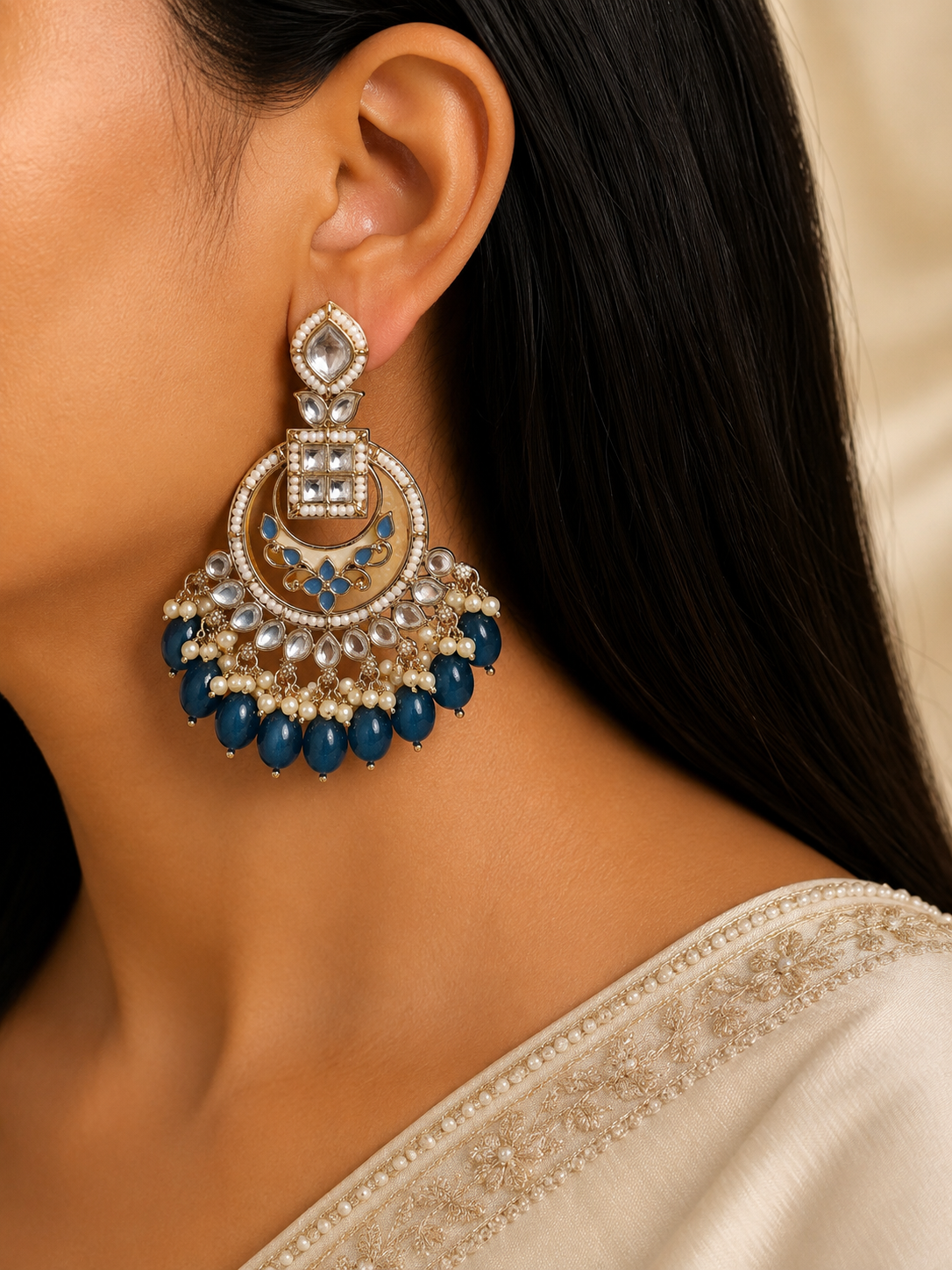 Sobia Pakistani Bridal Kundan Earrings Royal Antique Gold Bridal Statement Jewelry Roz Jewellers