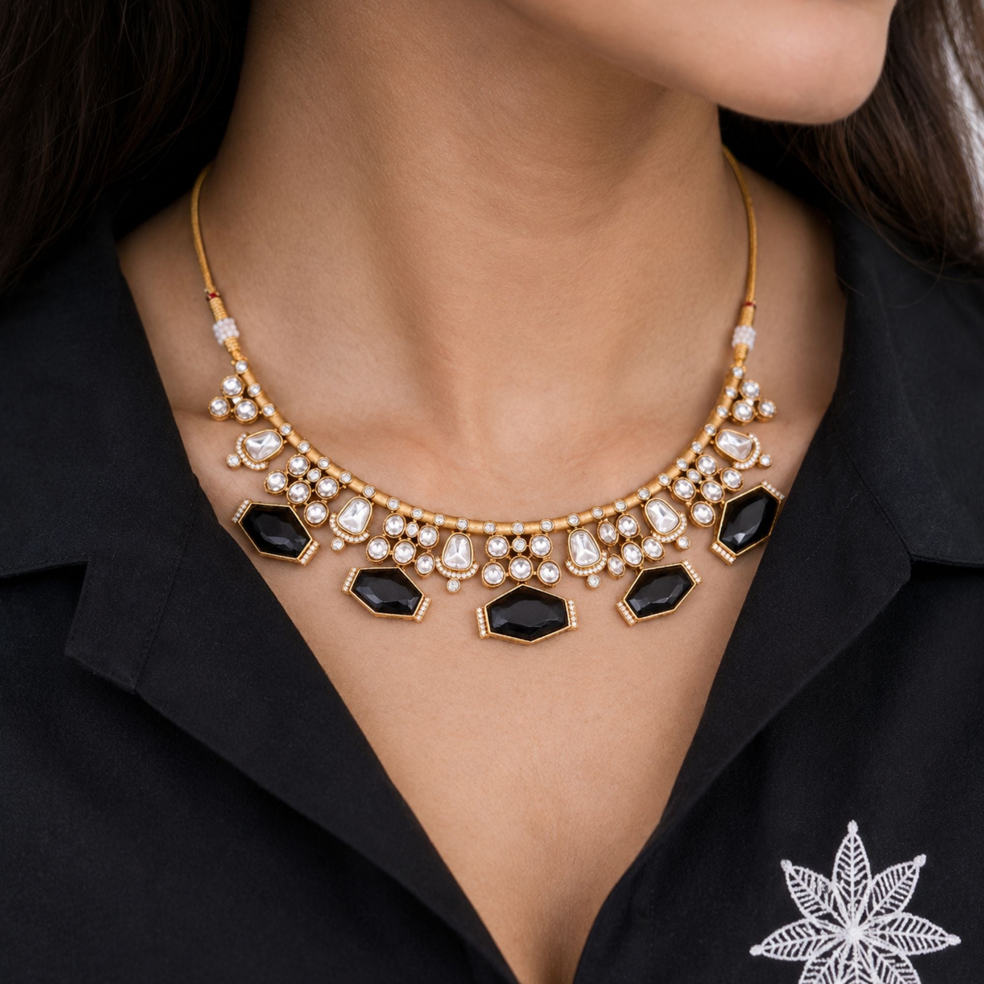 Shaan Black Kundan Necklace Set