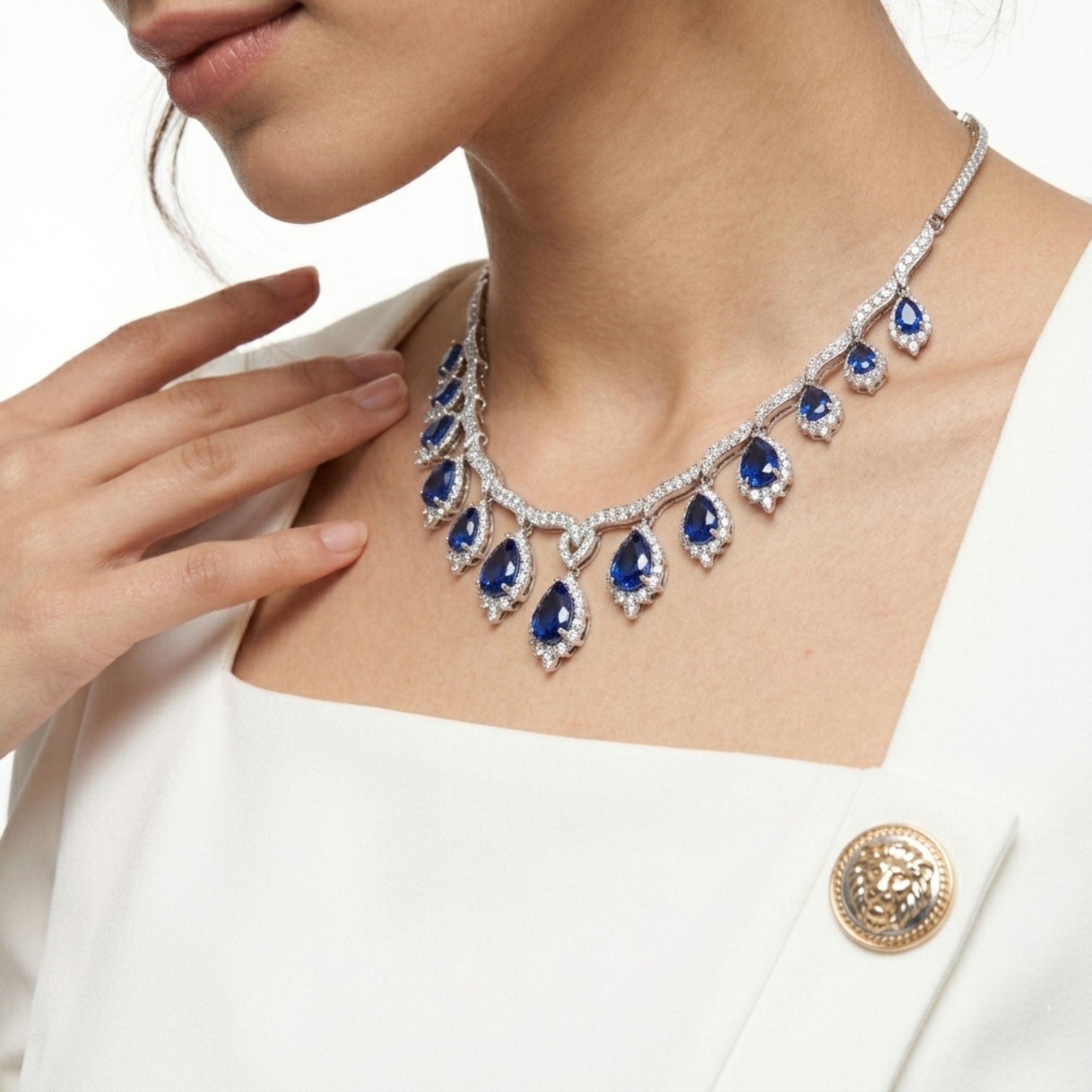 Royal Purple Crystal & CZ Necklace Set | Gold Plated Party Jewellery | Roz Jewellers