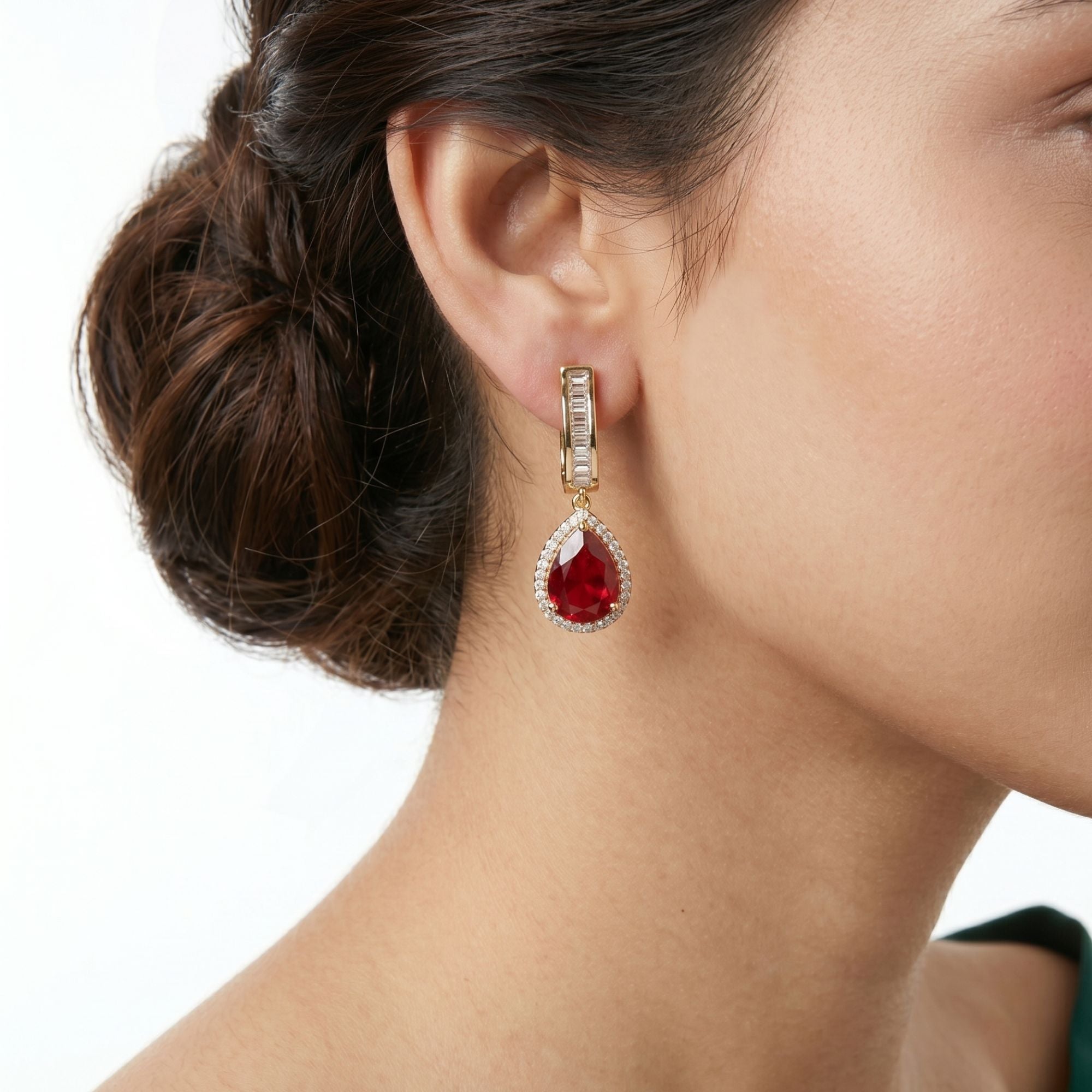 Indian Ruby Stone Necklace & Earrings Set | Gold Tone Bridal Jewellery | Roz Jewellers