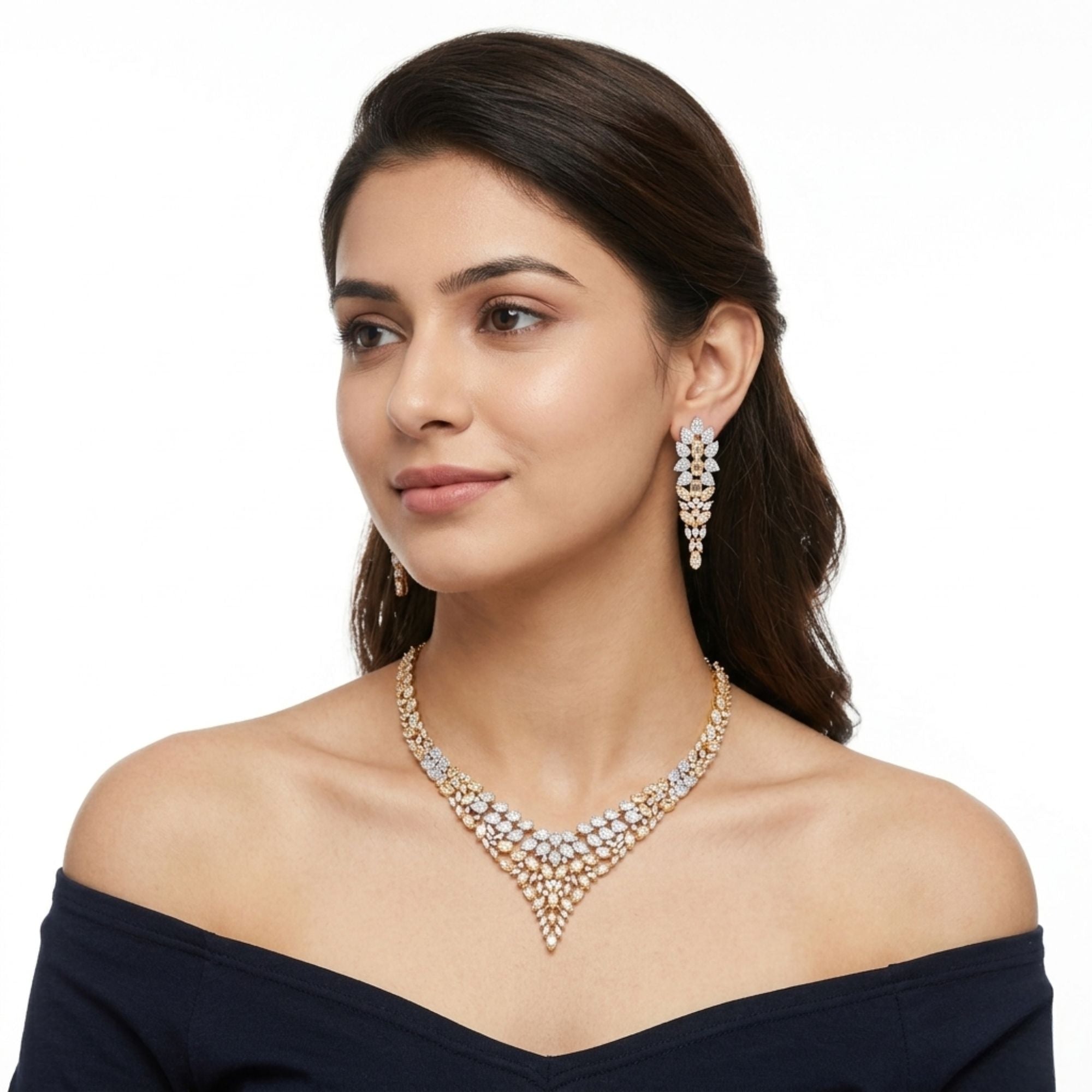 CZ & Ruby Bridal Necklace & Earrings Set | Gold Plated Wedding Jewellery | Roz Jewellers