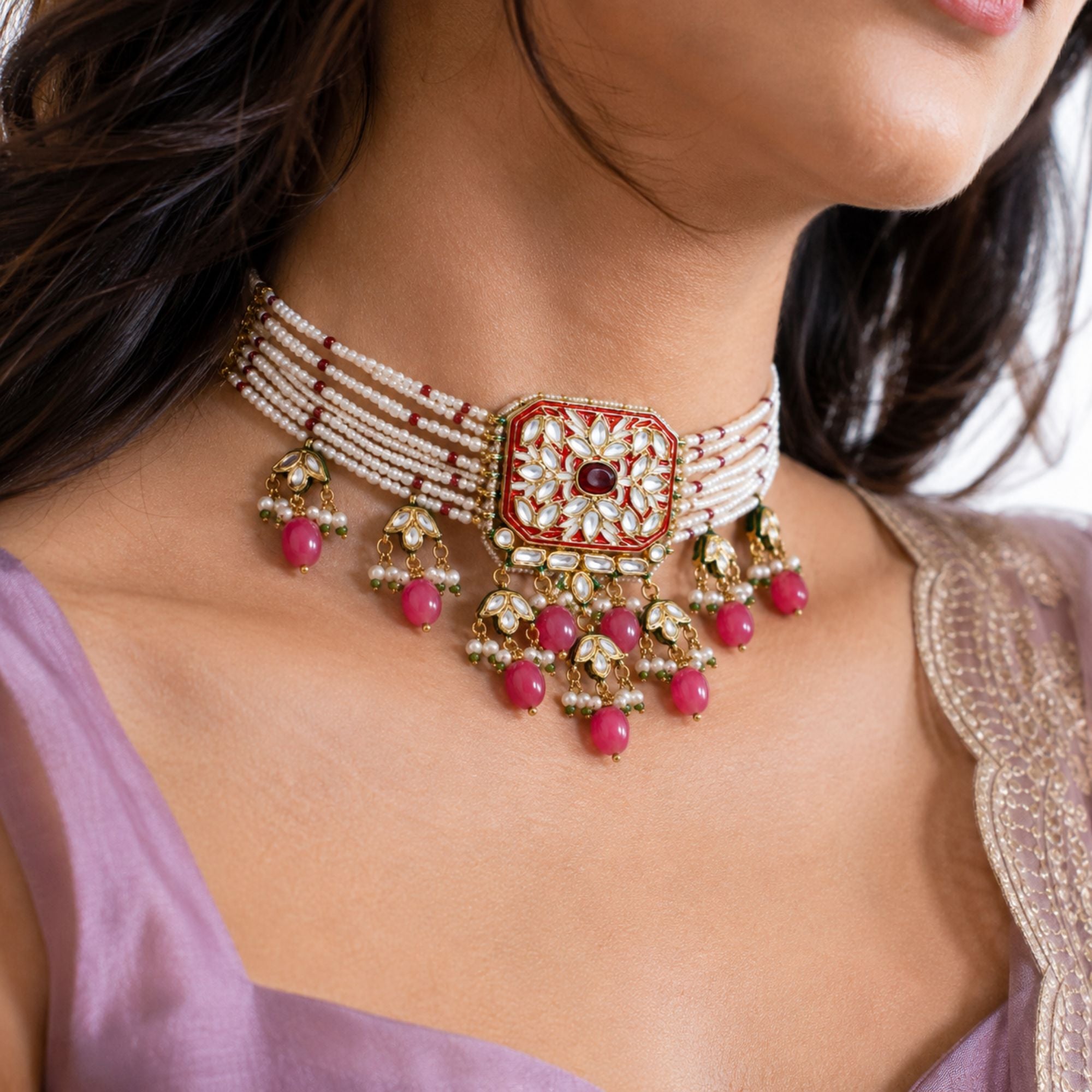 Rani Heavy Ruby Choker Set