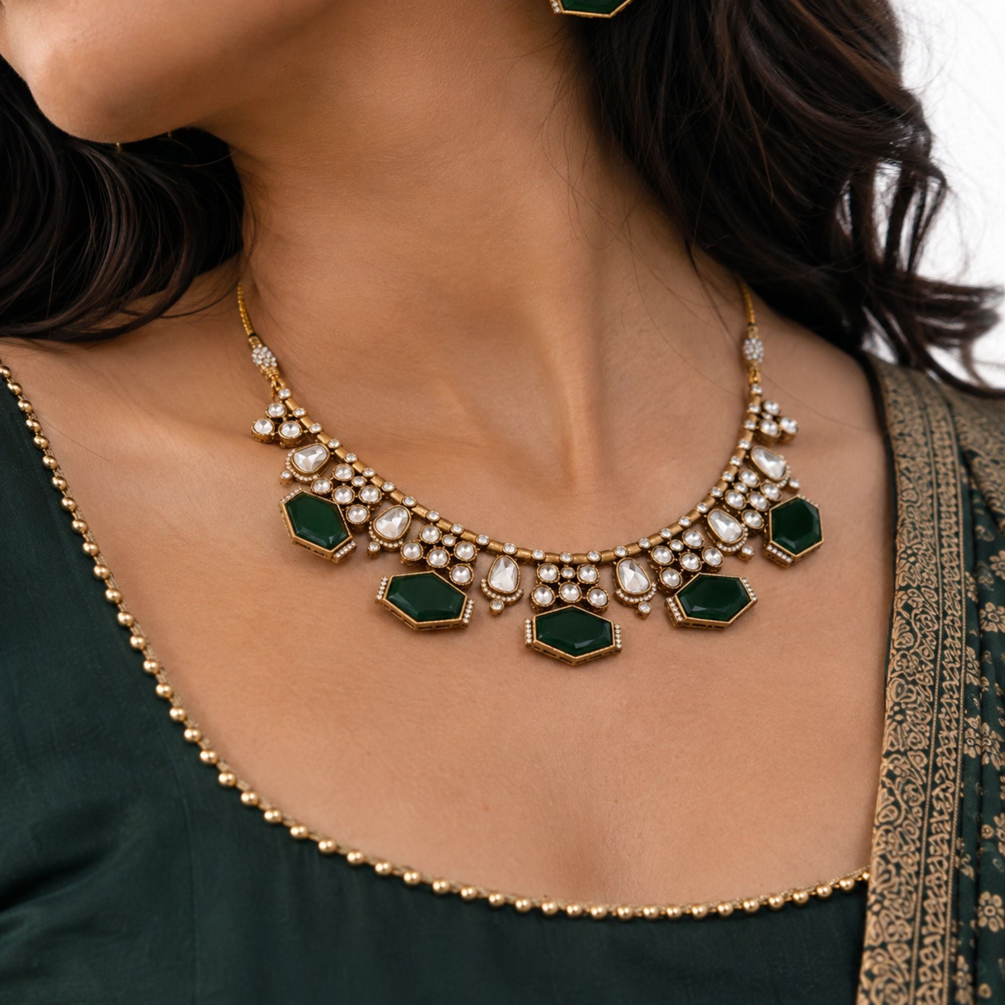 Rajwaadi Green Kundan Bridal Set