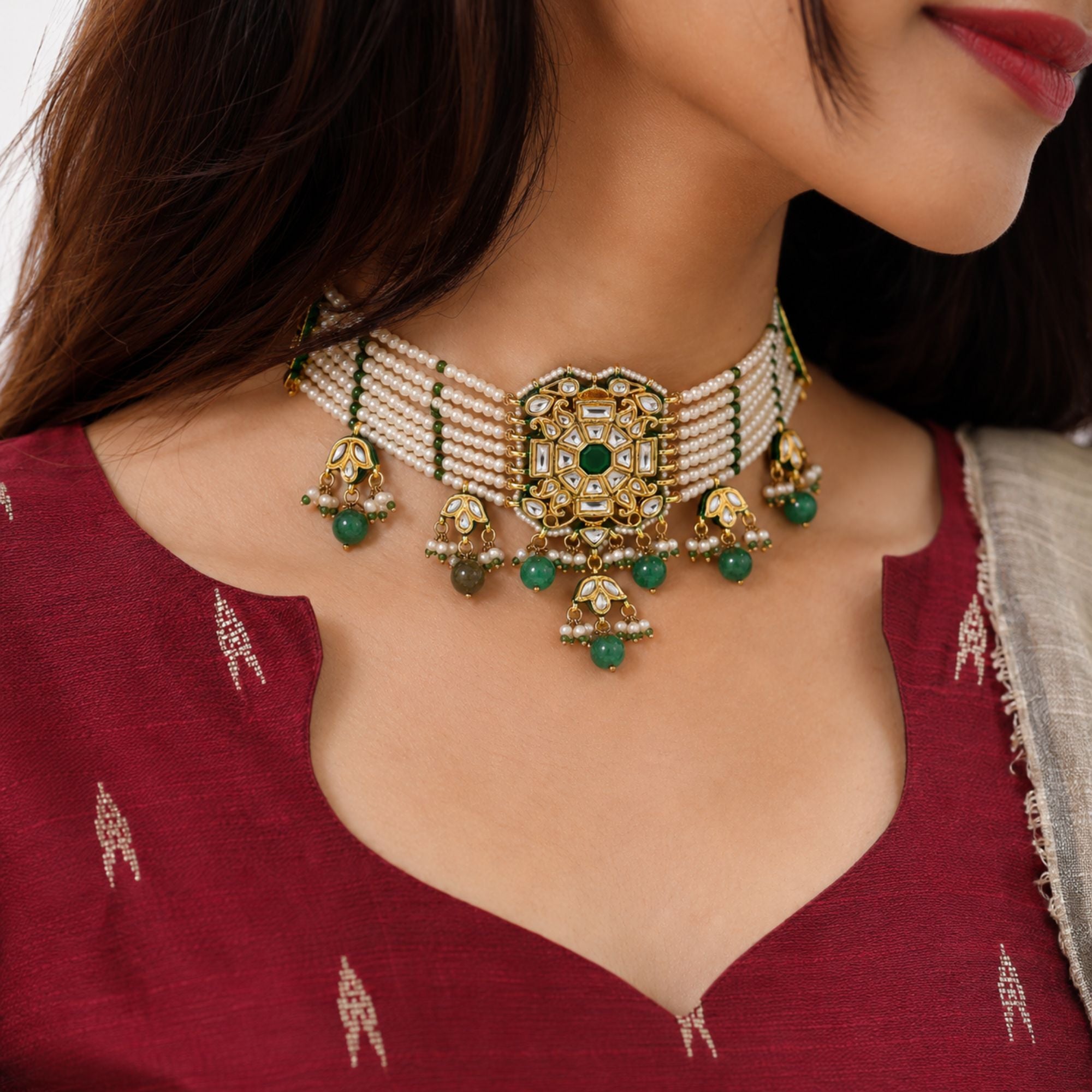 Panna Emerald Kundan Choker Set