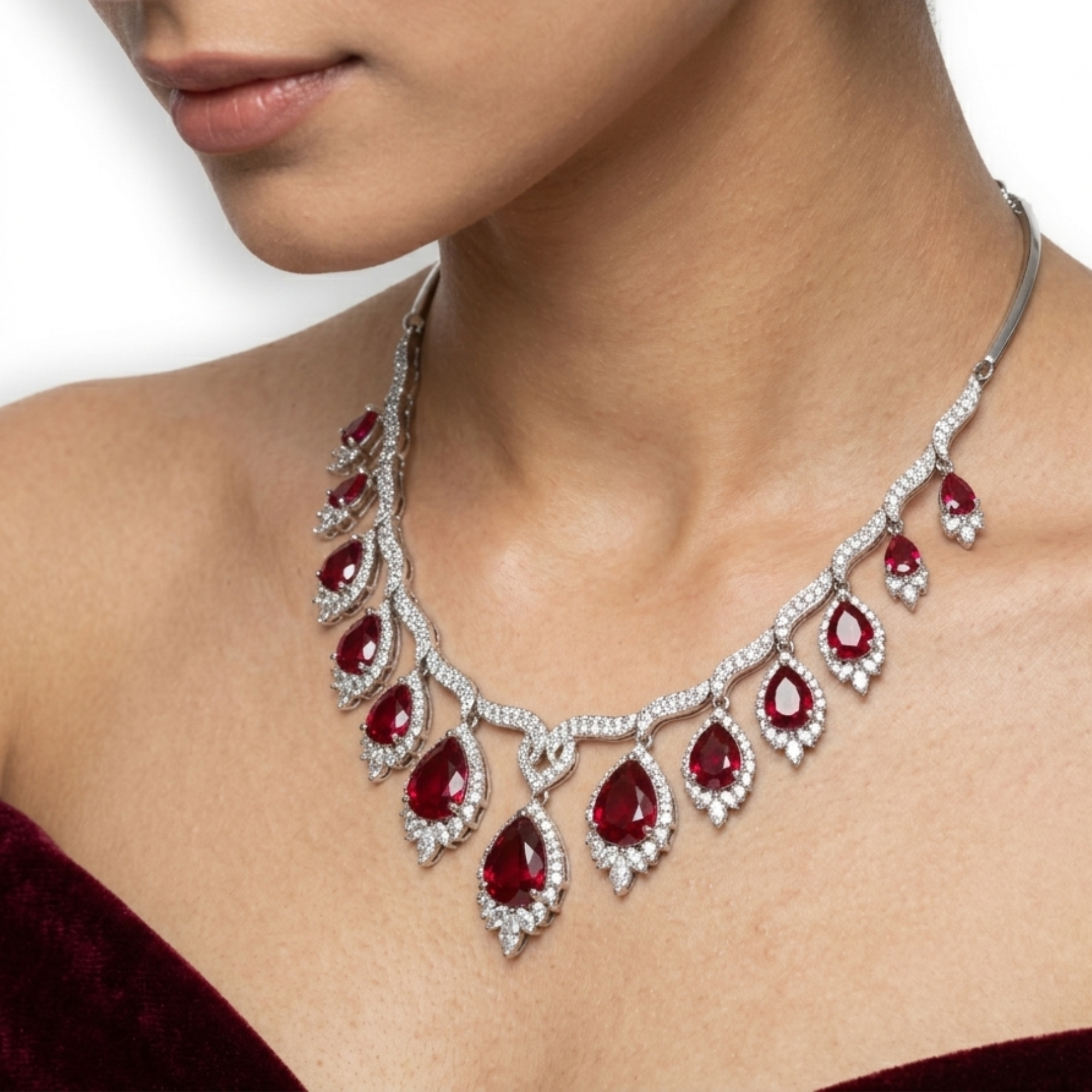 Ruby Red & CZ Necklace Set | Gold Plated Indian Bridal Jewellery | Roz Jewellers
