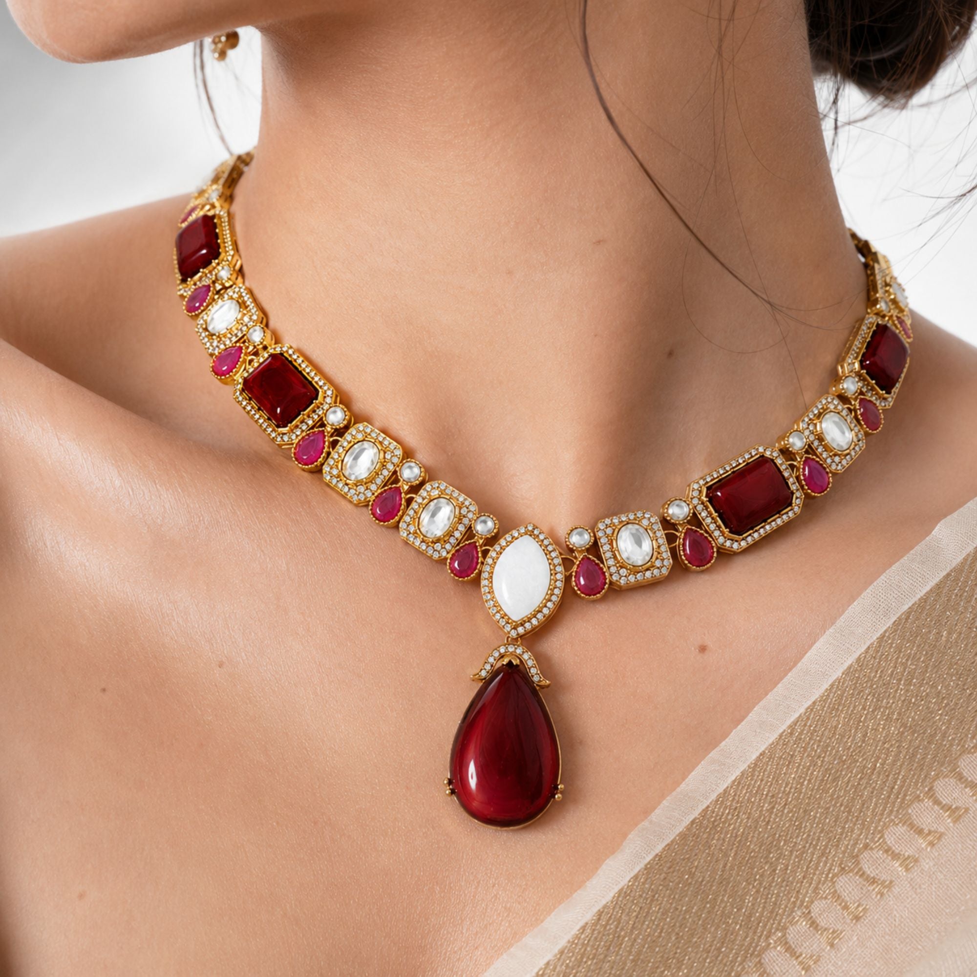 Ruby Manjari Kundan Elegance Set