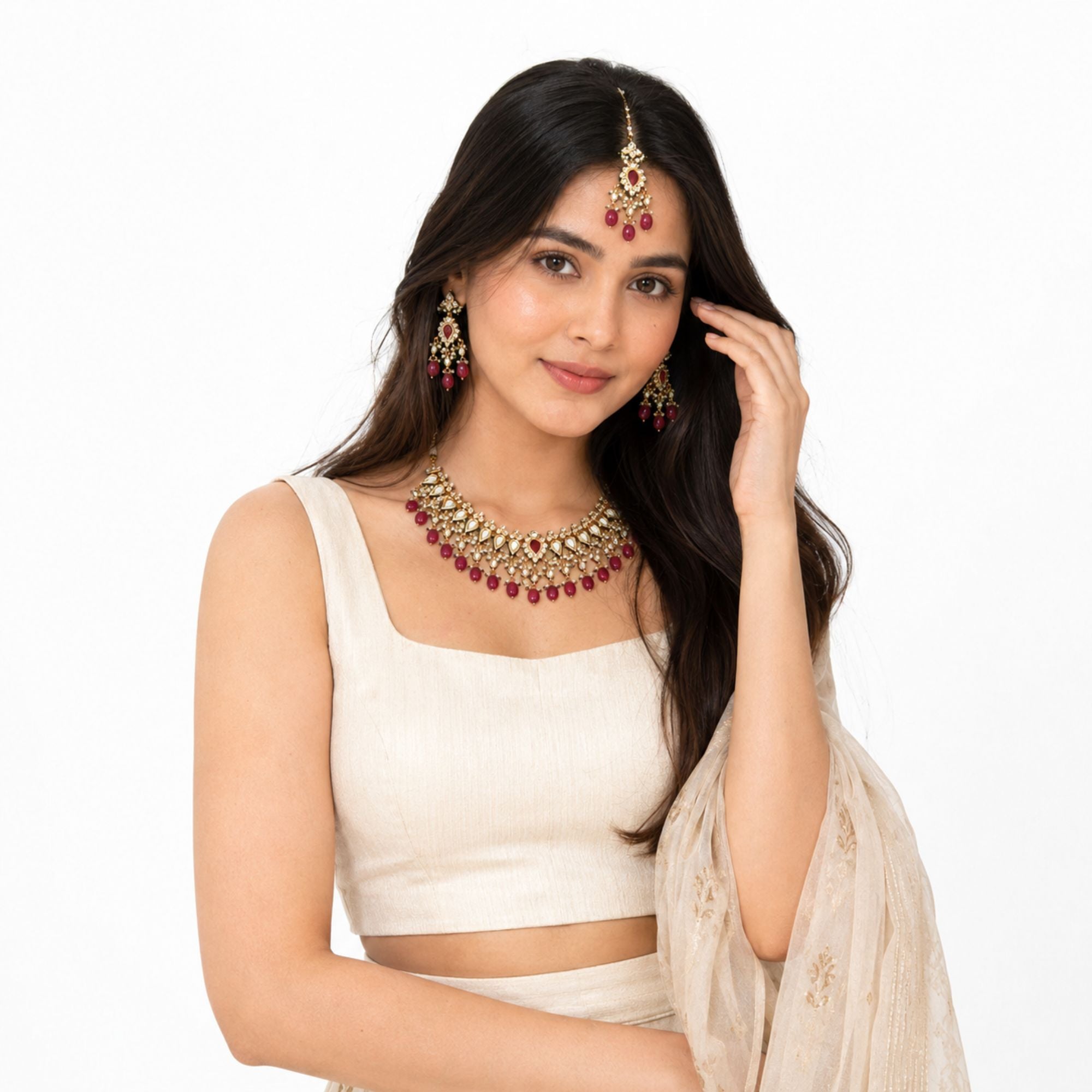 Roshni Meenakari Kundan Tikka Set