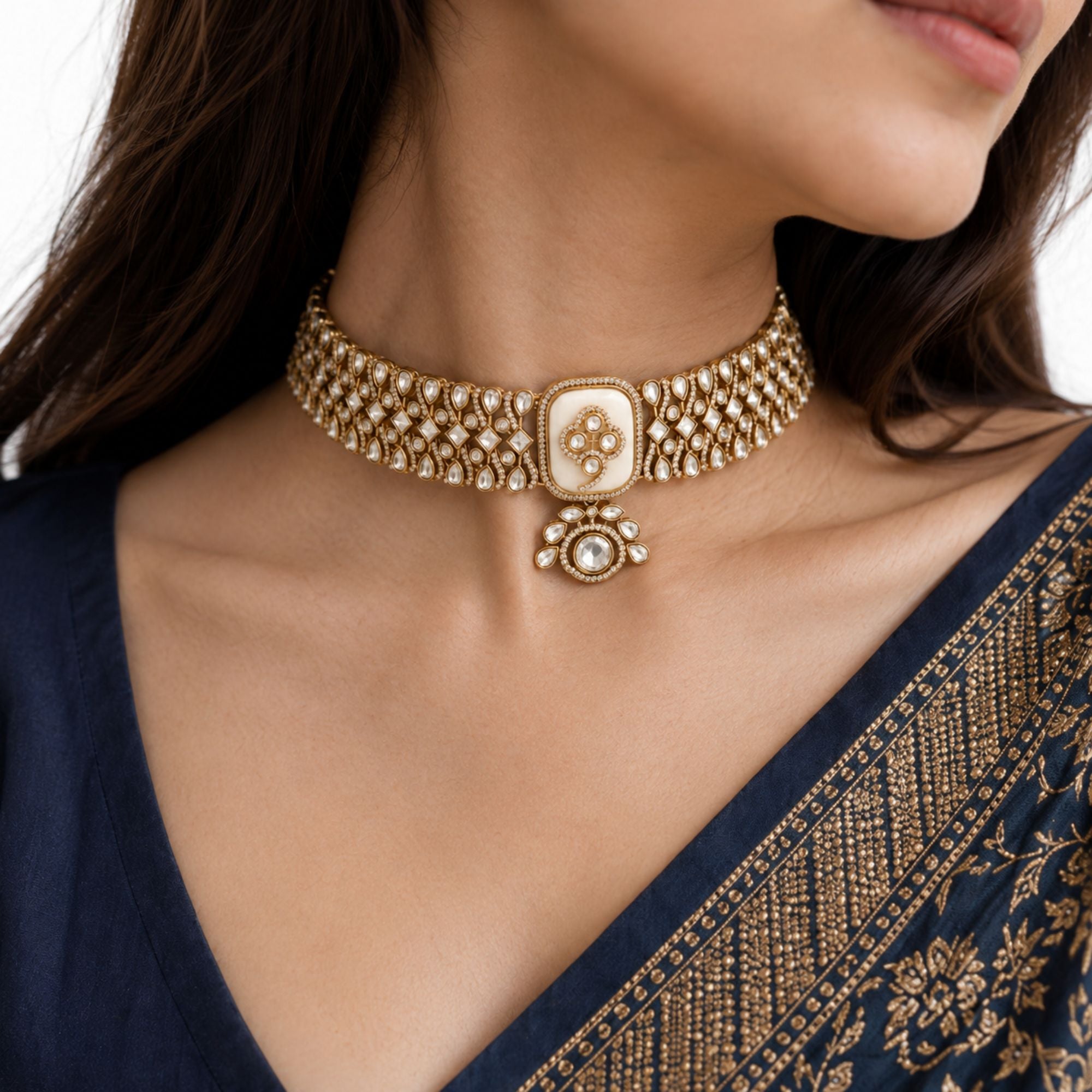 Safaid White Kundan Choker Set