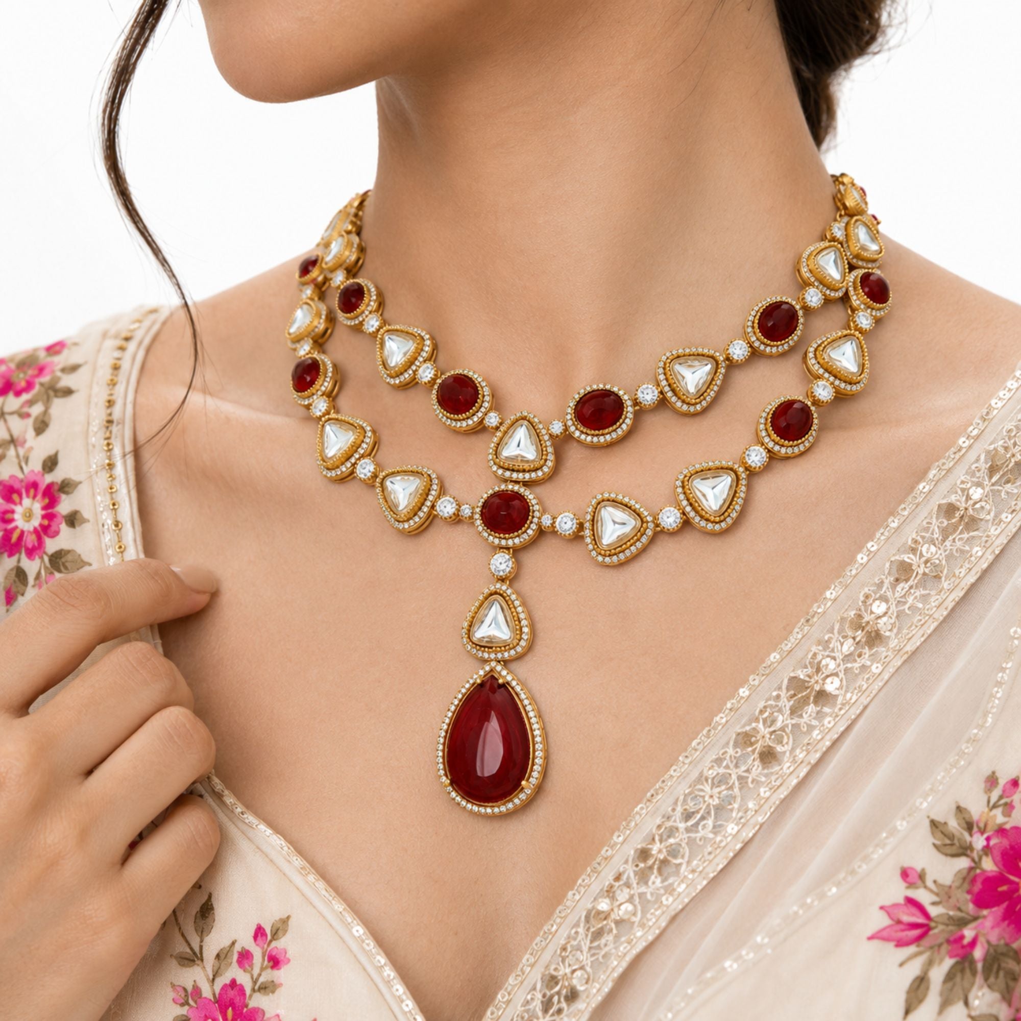 Rajwadi Ruby Heritage Kundan Set