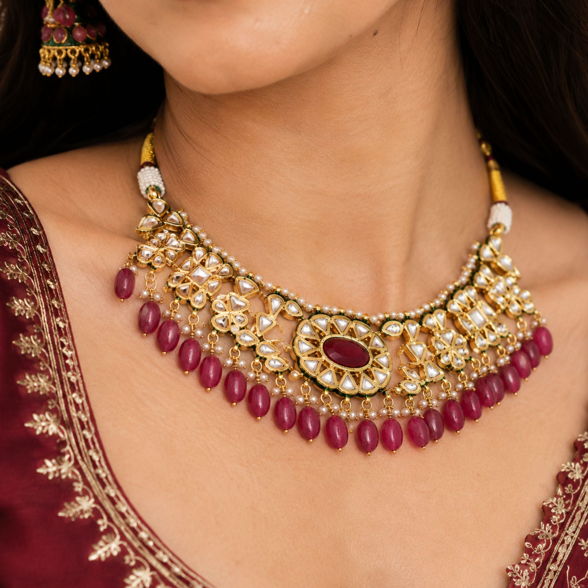 Gulnaar Pink Kundan Necklace Set
