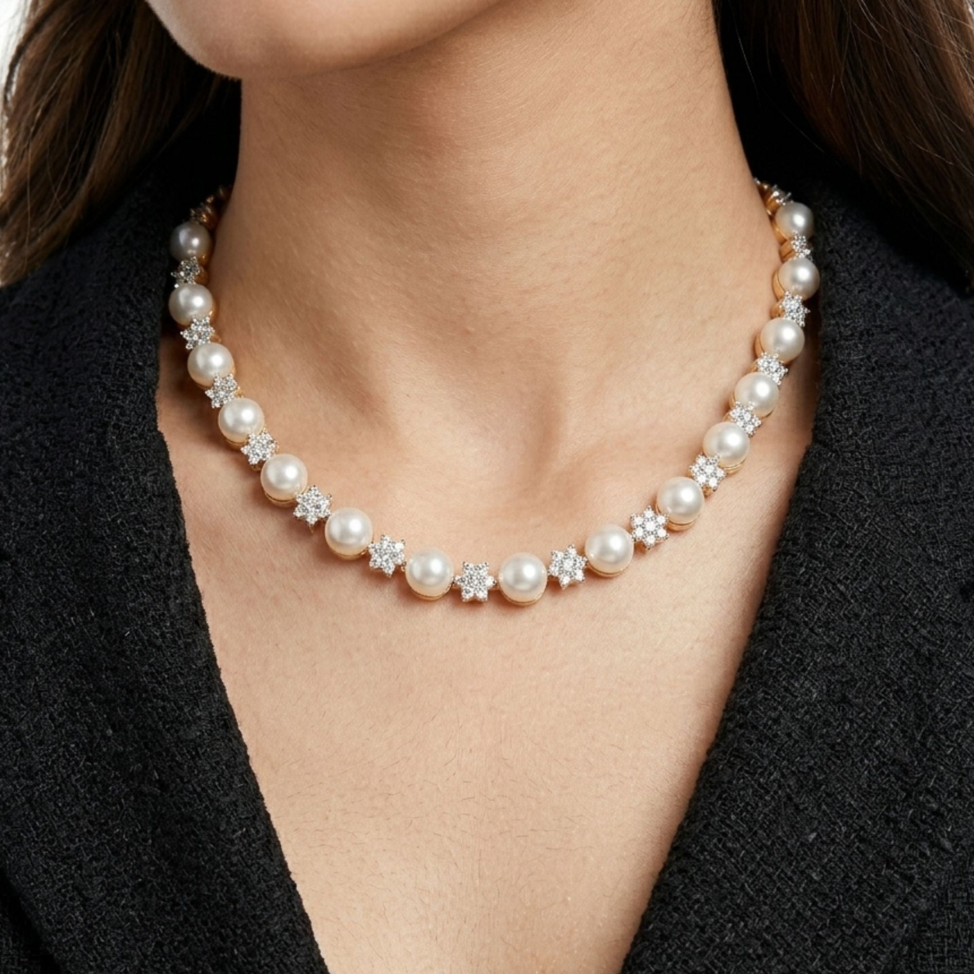 White Pearl & CZ Necklace Set | Gold Plated Festive Jewellery | Roz Jewellers