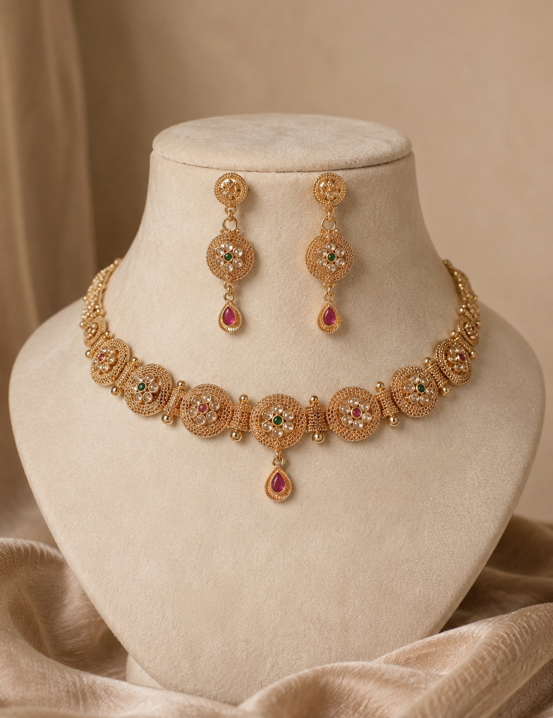 Ayesha Indian Pakistani Polki Bridal Jewelry Set Wedding Necklace Earrings for Women Gold Plated