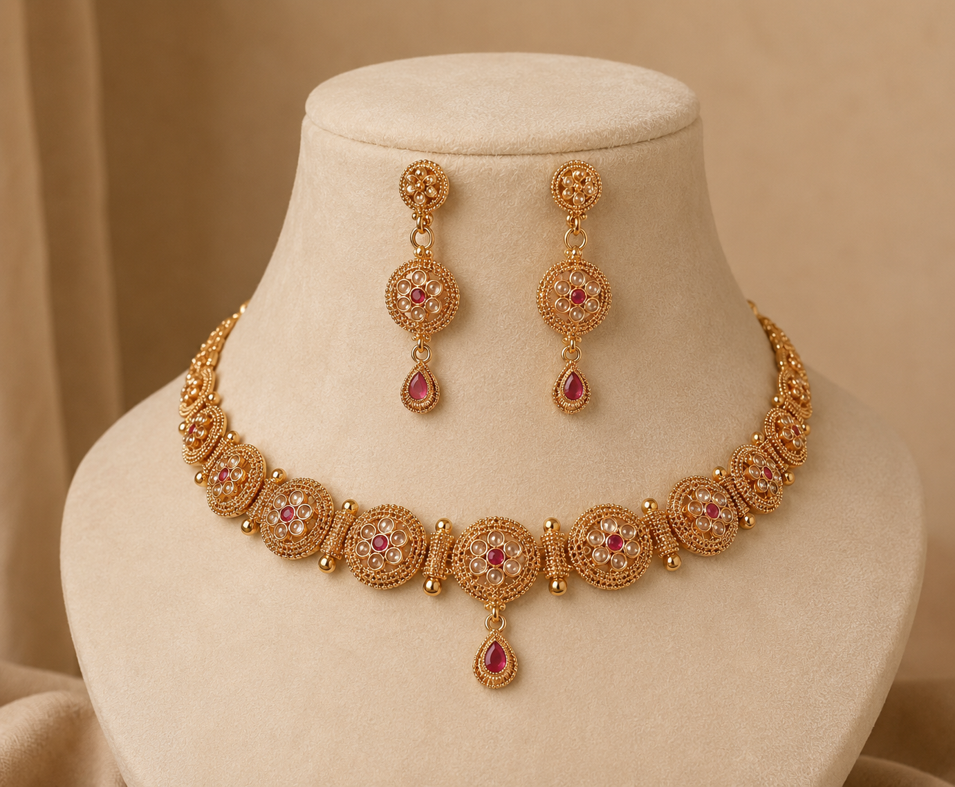 Fatima Indian Pakistani Polki Bridal Jewelry Set Wedding Necklace Earrings for Women Gold Plated