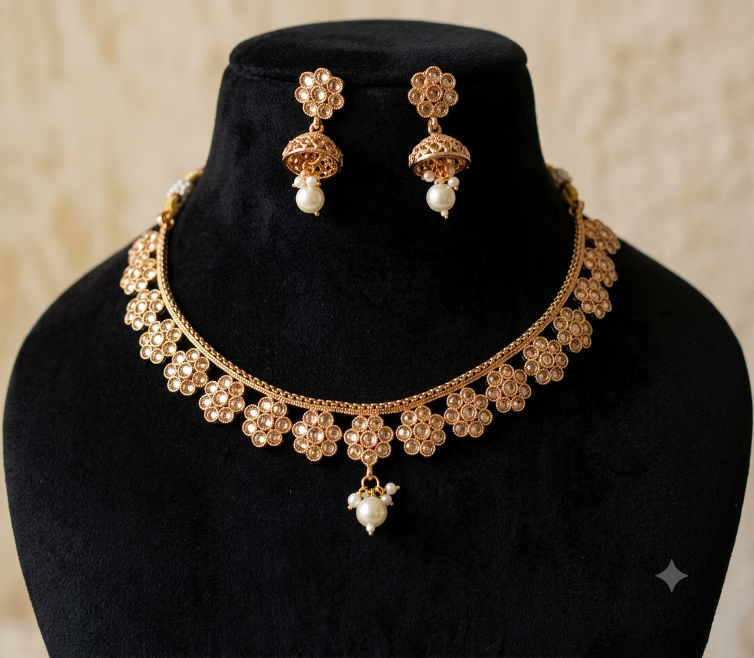 Hafsa Indian Pakistani Polki Bridal Jewelry Set Wedding Necklace Earrings for Women Gold Plated
