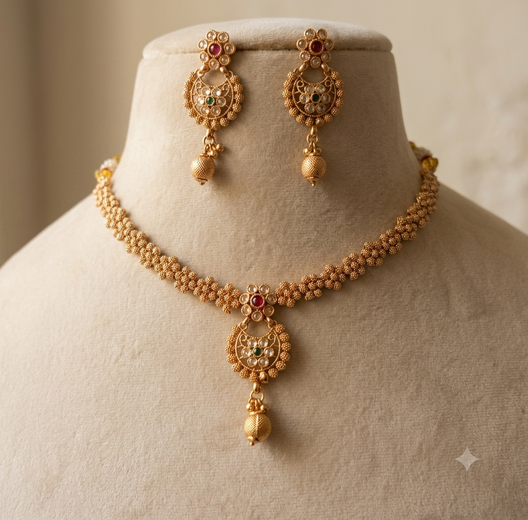 Maryam Indian Pakistani Polki Bridal Jewelry Set Wedding Necklace Earrings for Women Gold Plated