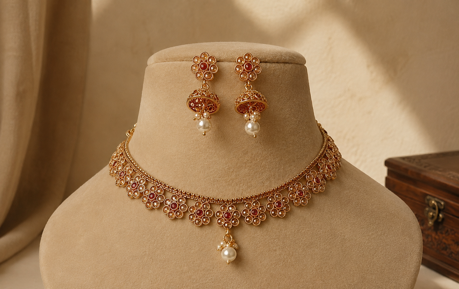Ruqayyah Indian Pakistani Polki Bridal Jewelry Set Wedding Necklace Earrings for Women Gold Plated