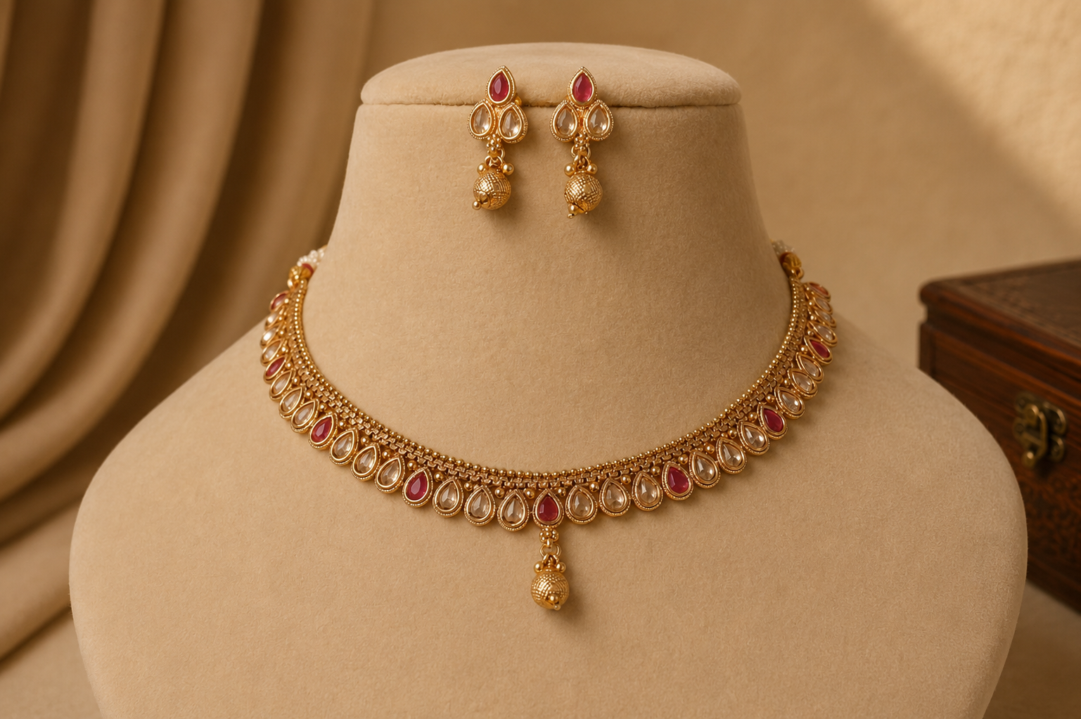 Sumayyah Indian Pakistani Polki Bridal Jewelry Set Wedding Necklace Earrings for Women Gold Plated